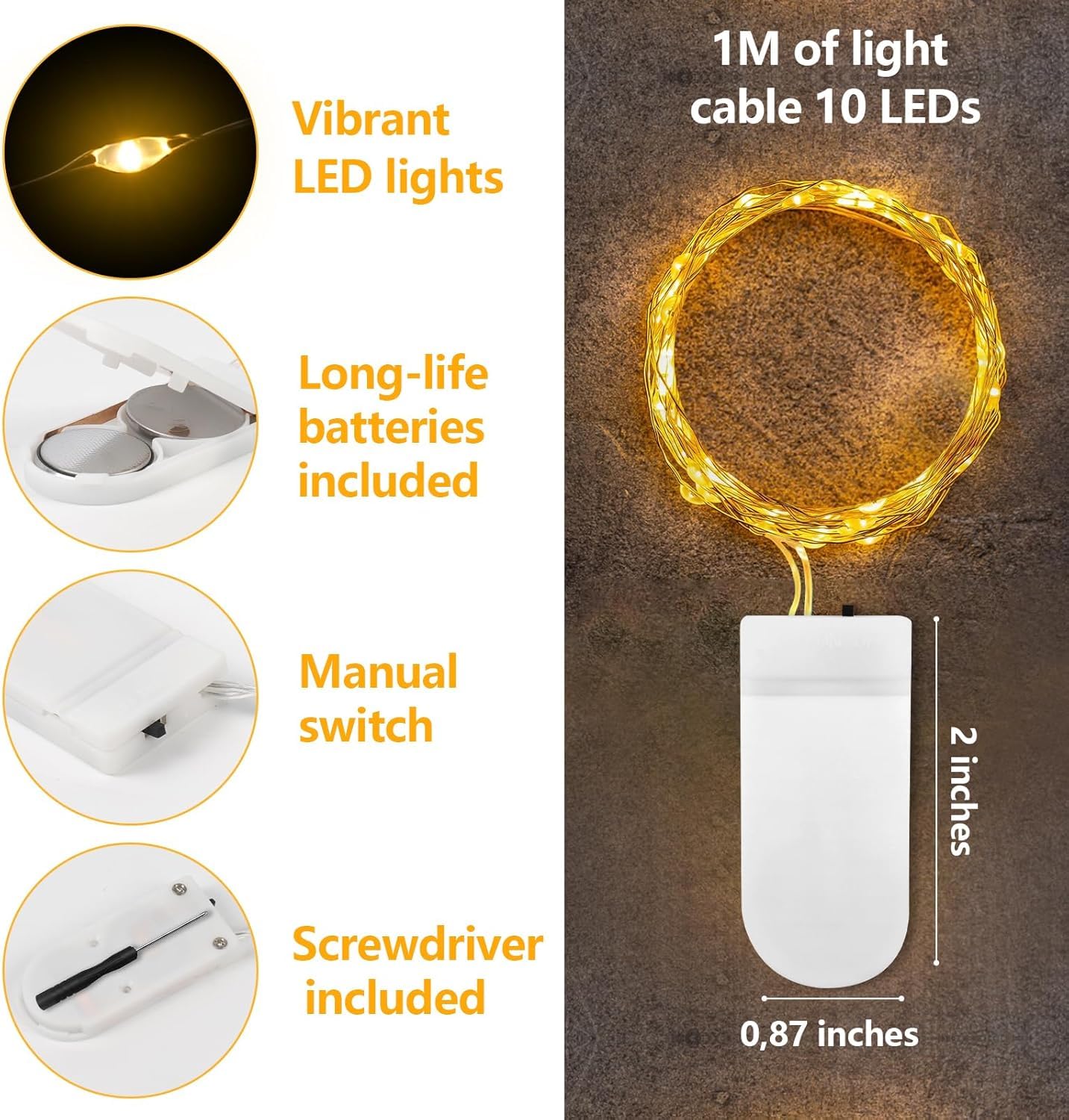 Lot de 30 Guirlande Lumineuse LED Mini Guirlande a Pile 1M 10 Fil de Cuivre Intérieur et Extérieur Décoration Lumière pour bouteille Mariage Fête Noël ChambreBlanc Chaud