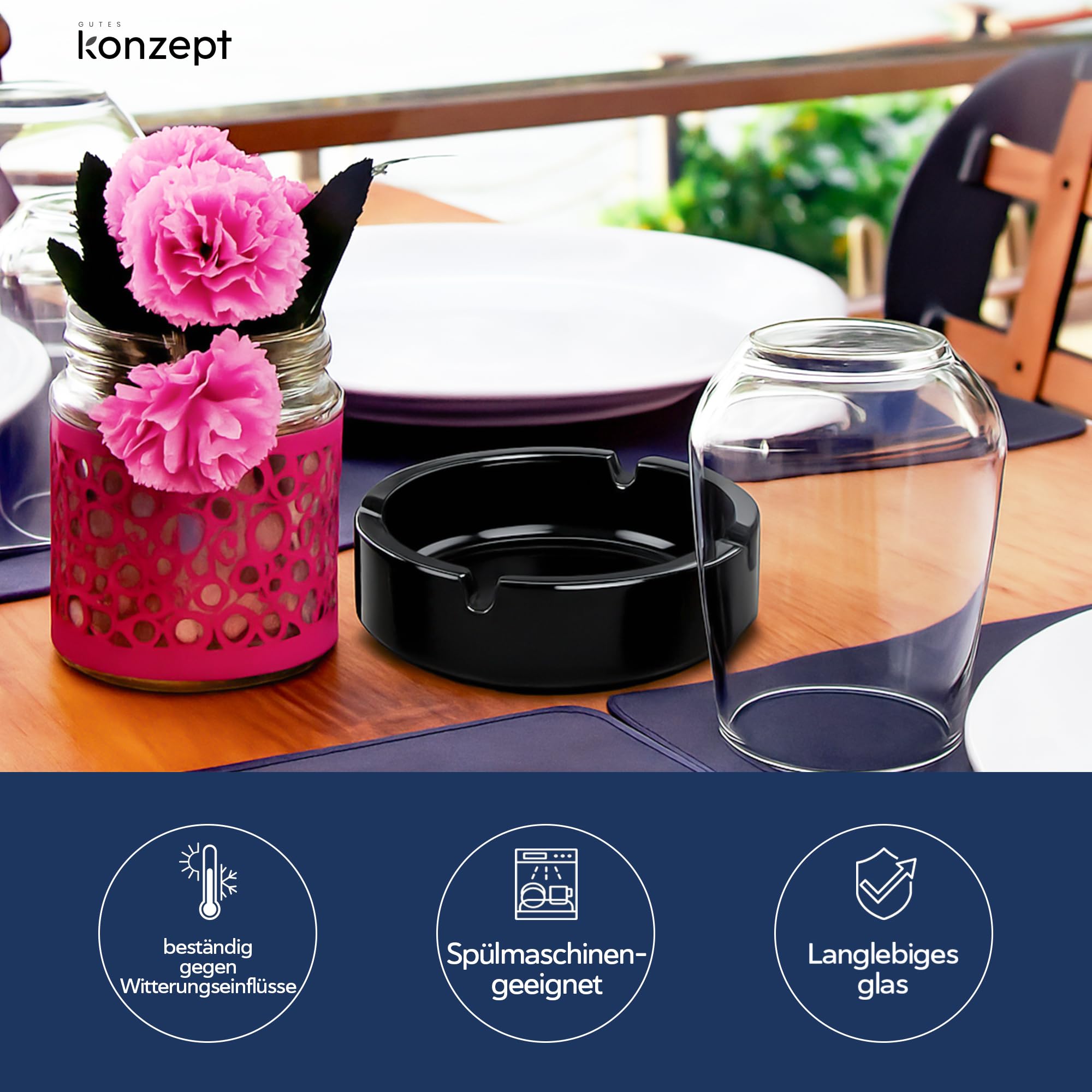 Relaxdays Aschenbecher Glas 4er Set - 3,5x11cm Mit Zigarettenhalter