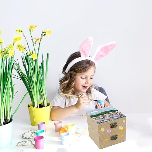 Miniatura 5 de 4 cajas de madera sin terminar para manualidades, caja cuadrada de madera pequeña con tapas con bisagras y cierres frontales, caja de almacenamiento