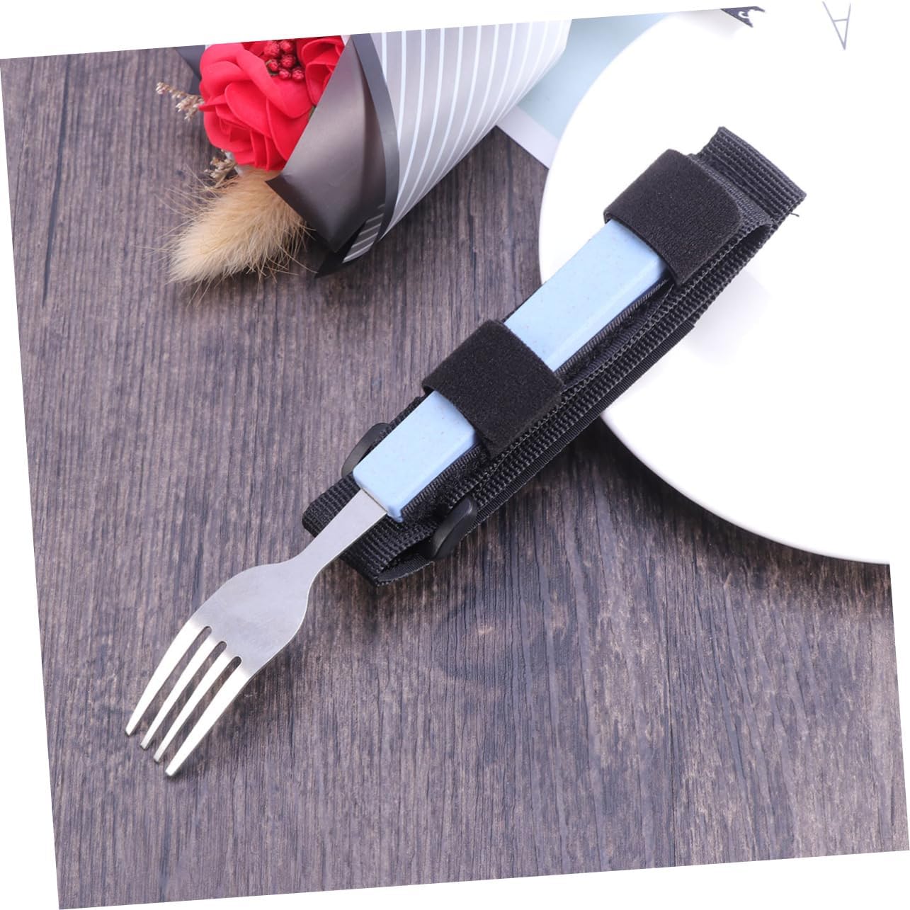 Ipetboom Adjustable Strap Fork Utensils Ergonomic Eating Tool for Disabled Elderly Handicapped Easy to Clean Long Term Use for Home Nursing Homes Hospitals Random Color