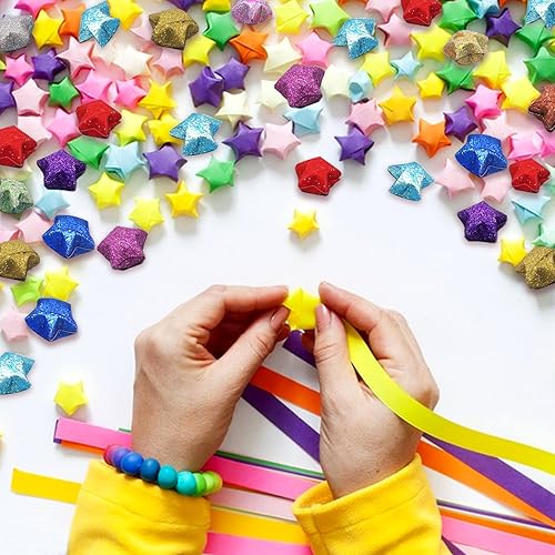 Miniatura 4 de Foeipy Juego de 600 piezas de Origami de una sola cara, papel brillante de origami, papel de estrellas de origami, paquete de papel DIY con