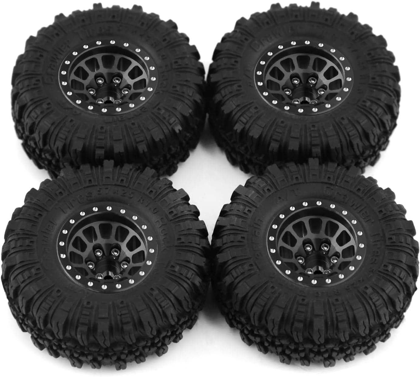 1.0 Beadlock Wheels and Tires 4pcs Aluminum Rim with 7mm Sleeve for RC Crawler Axial SCX24 Gladiator Bronco C10 Deadbolt AX24 TRX4M FCX24 Upgrade Parts (Black)
