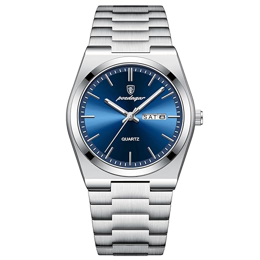 Relógio Masculino Old Money Elegante Azul Prata Luxo Aço Inox