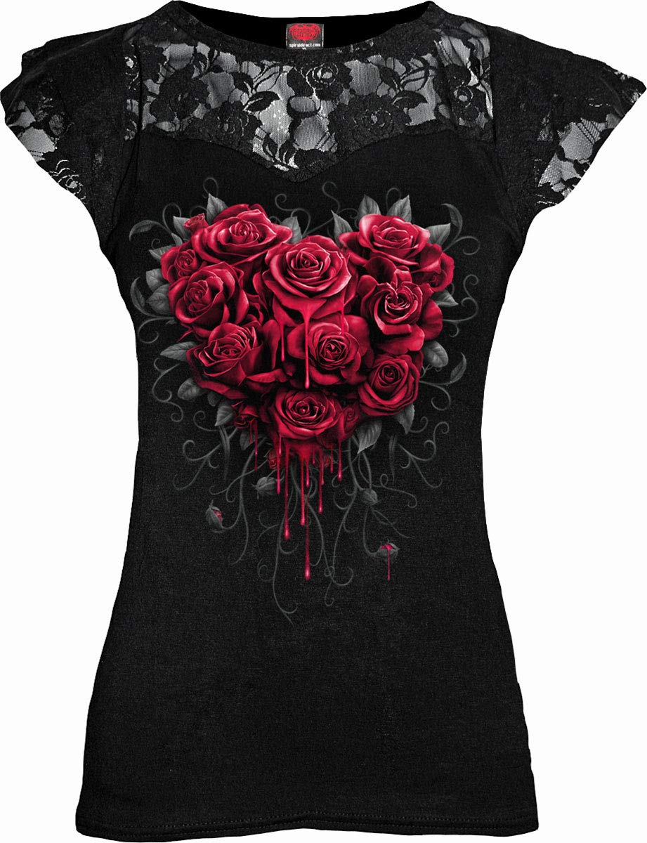 Spiral - Bleeding Heart - Lace Layered Cap Sleeve Top Black - M