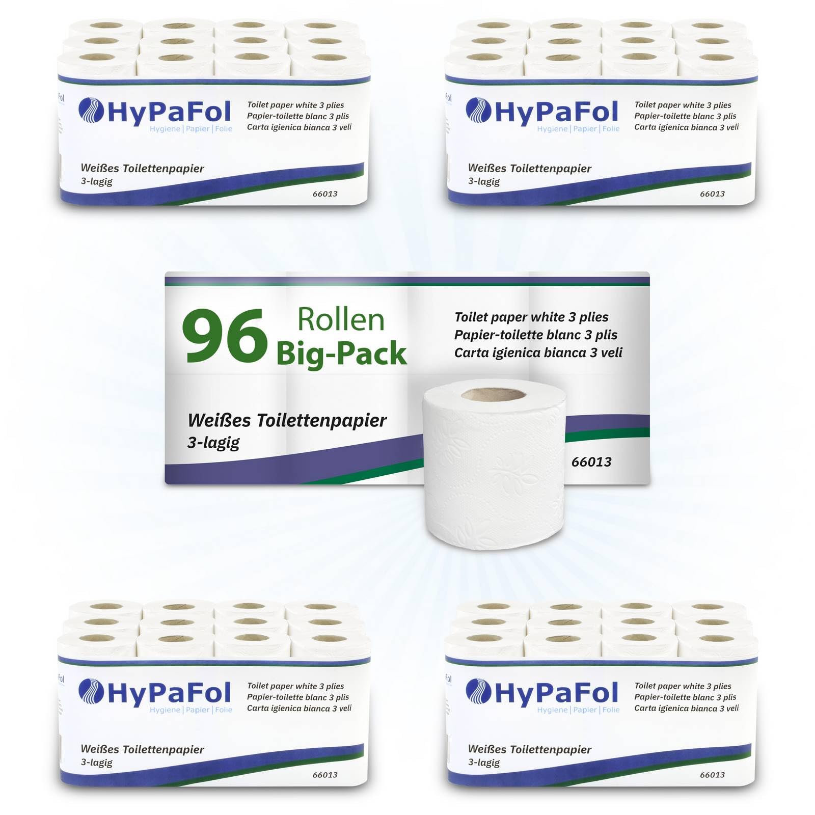 Hypafol Carta igienica, motivo in rilievo, 3 veli | 96 rotoli | extra morbida e resistente agli strappi | confezione stock, 12 x 8 | cellulosa