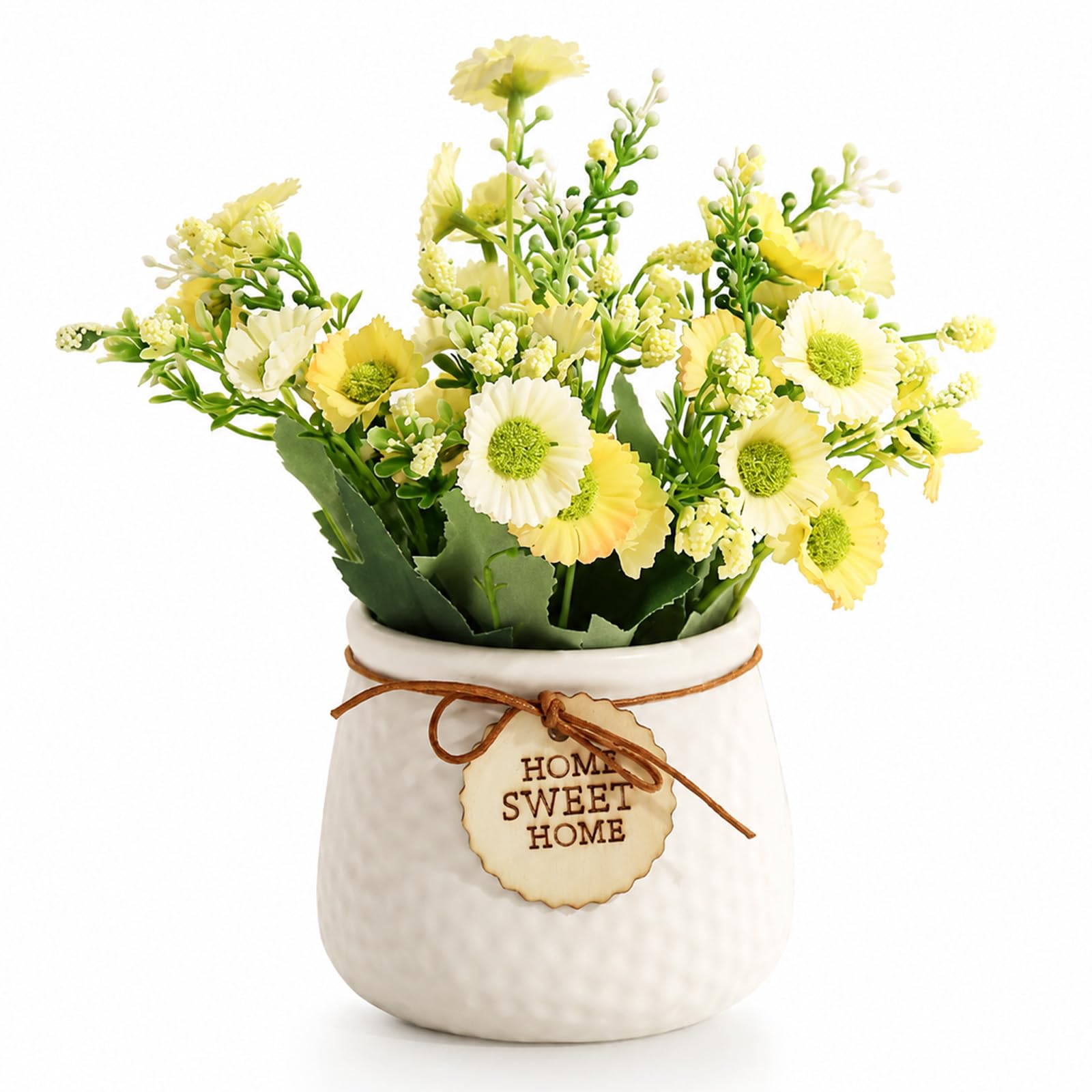CHUNGG Artificial Flowers with Vase, Artificial Fake Plants Flowers Indoor with Ceramic Vases, for Bedroom, Living Room, Home Accessories,Table Home Kitchen Office Coffee Shop Decorations (Daisy)