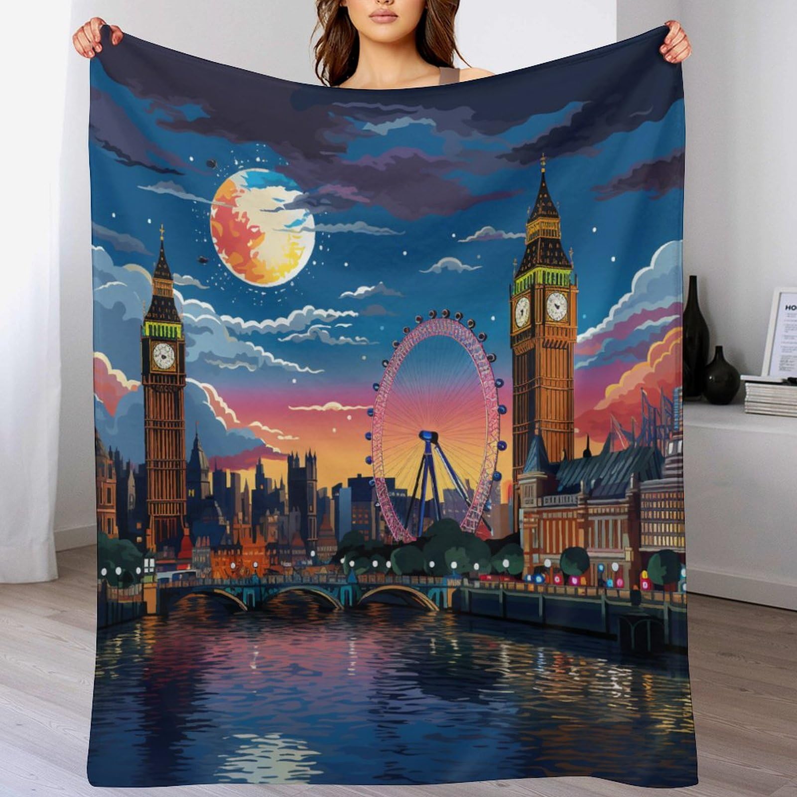 Couverture flannel Londres 140x180cm plaid chaud pour lit et canapé
