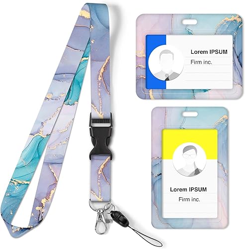 Miniatura 7 de Cordones para insignias de identificación, paquete de 2 soportes horizontales y verticales para tarjetas de identificación, patrón de impresión a