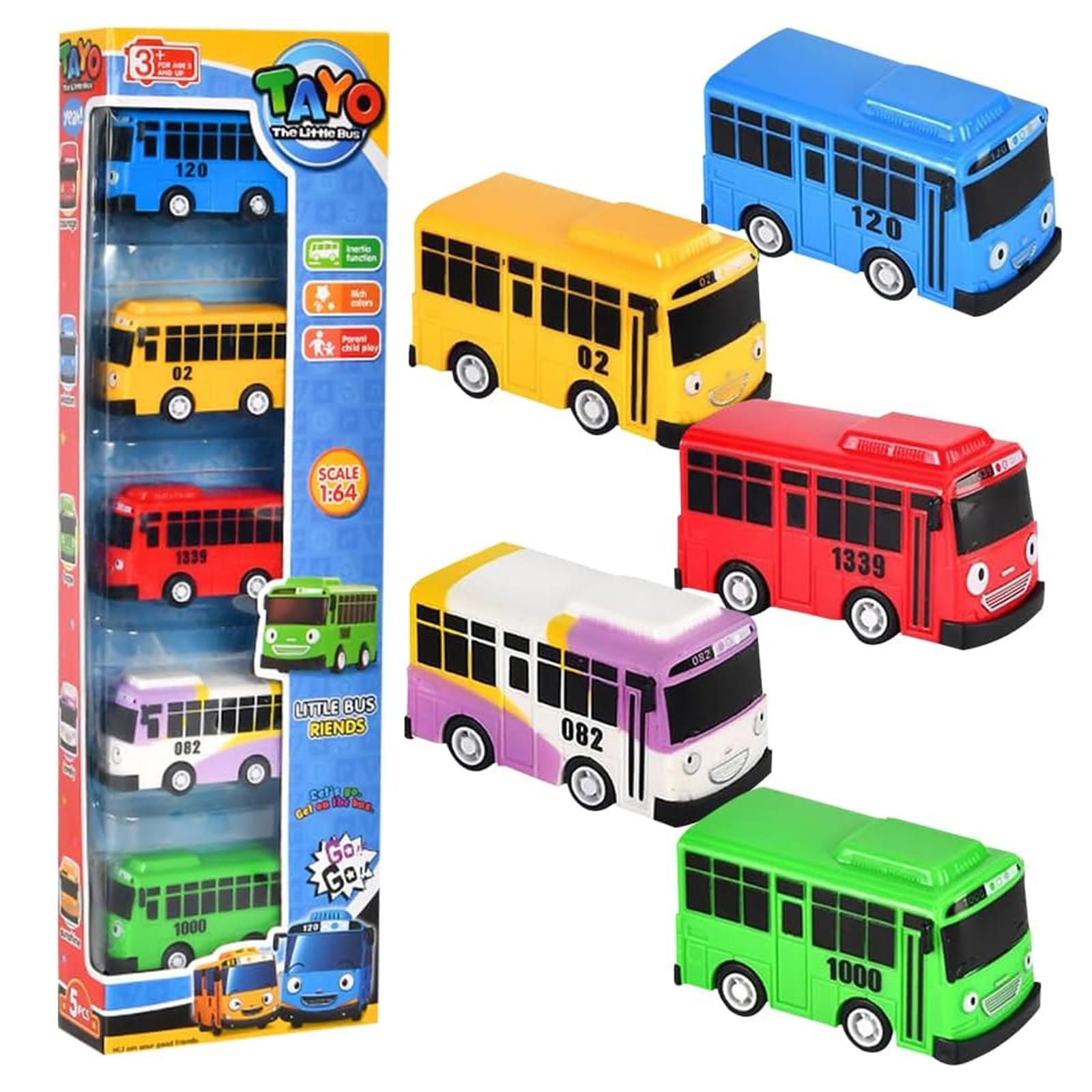 Bus Toy, School Bus Vehicles with Box, 5PCS Pull Back Vehicles Model Car, Children's Cars Playset,Friction-Powered Automobiles, Pull Back Toy Accessories Kids Gifts for Girls and Boys Ages 3