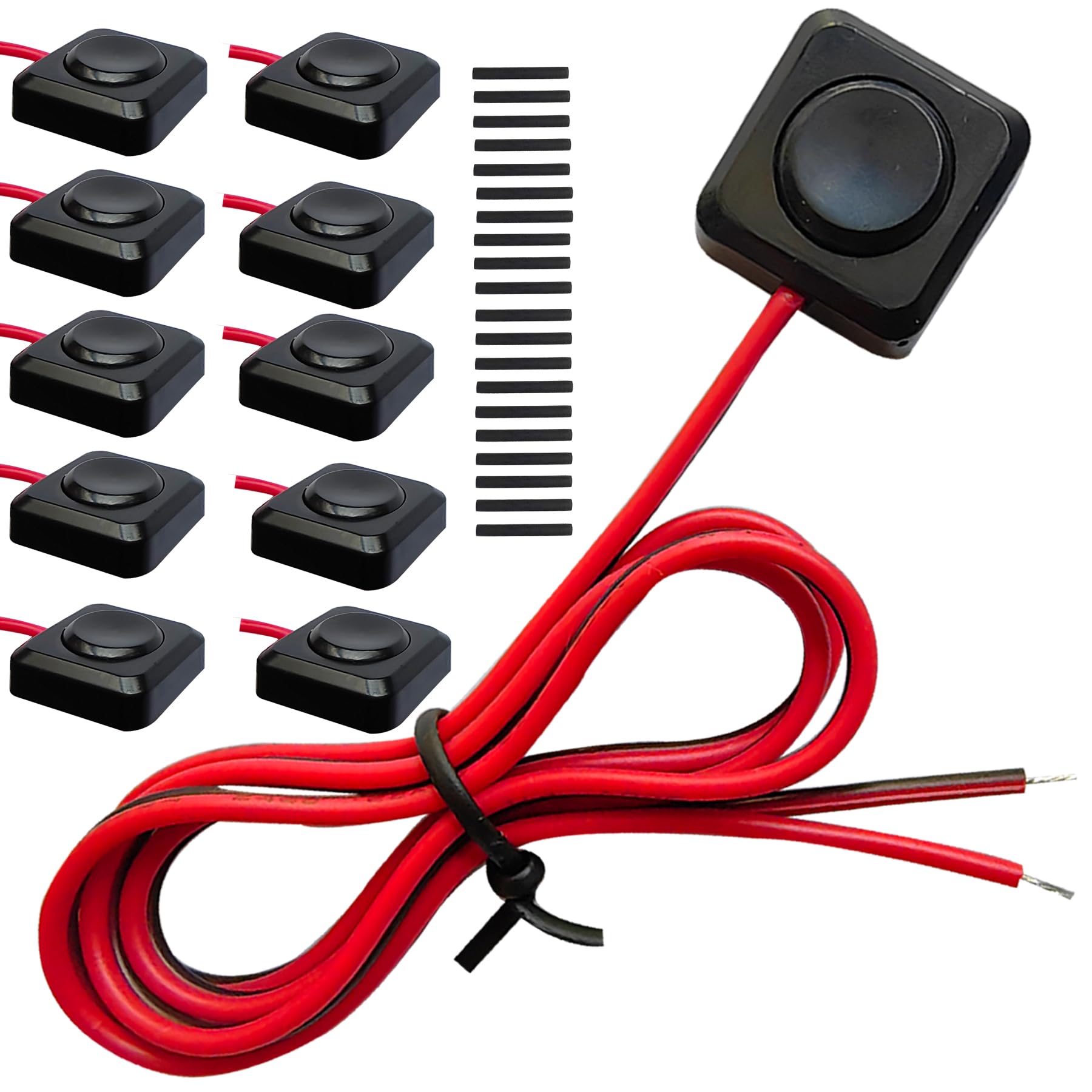 10PCS Momentary Push Button Switch 12v with 13.5 Inch Prewired, Mini Surface Mount Momentary Pushbutton Switches, Double-Sided Tape No Drilling