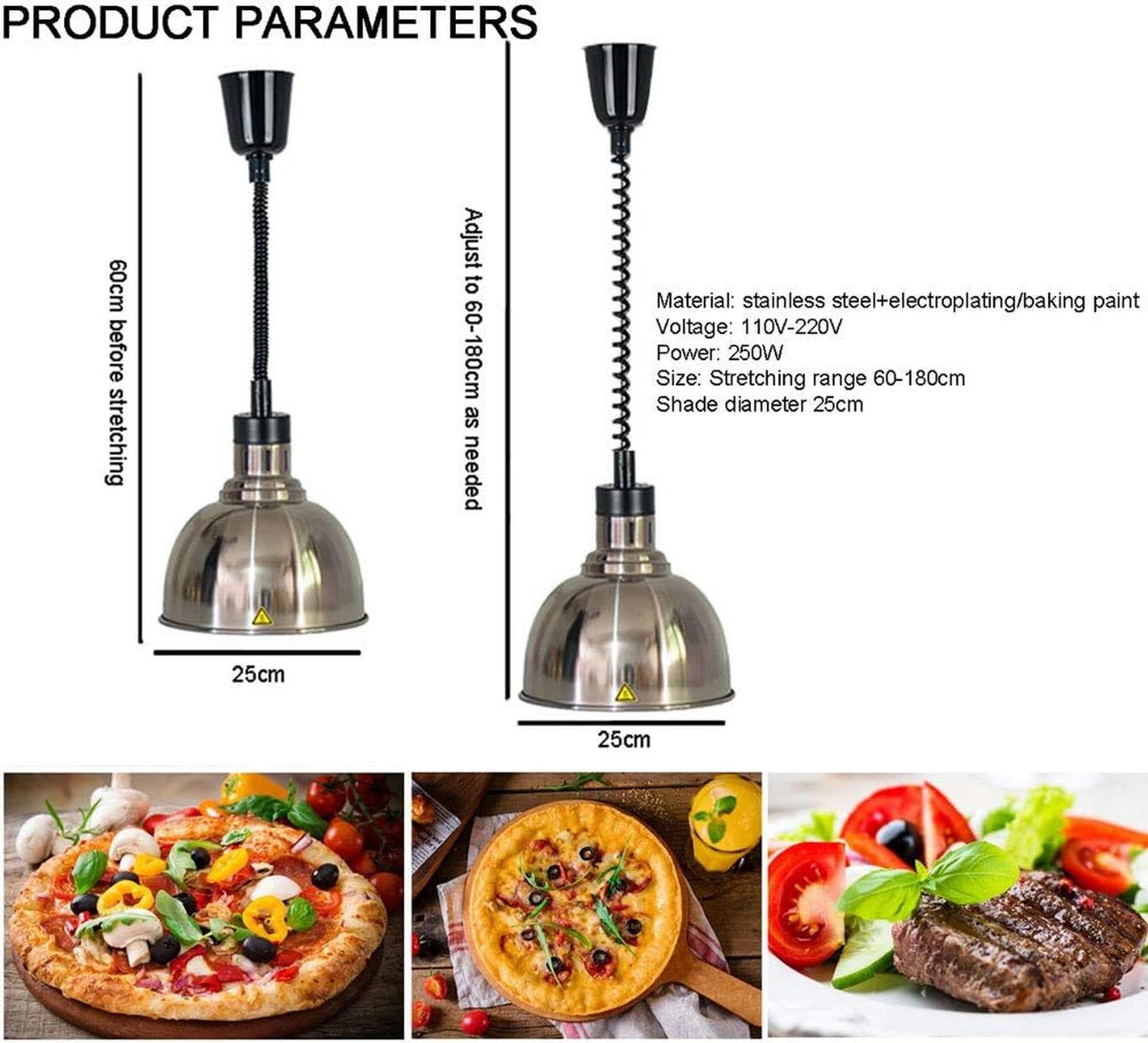 Commerciale Lampada Scaldavivande, Lampada Infrarossi Riscaldamento Lampada di Calore Alimentare Lampadario Vintage per Buffet Cucine, Mantieni il Sapore del Cibo, 250W-！