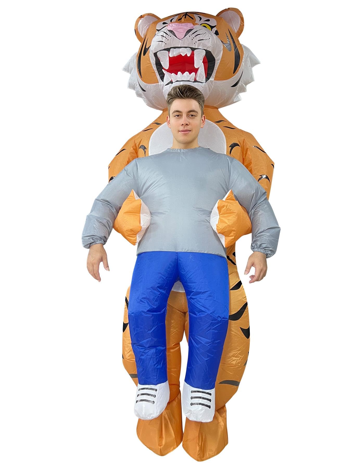 A2Z Disfraz inflable de tigre para adultos y mujeres con caja de batería de abanico, disfraz divertido de tigre inflable para hombres y mujeres, Halloween, fiestas y festivales, talla única