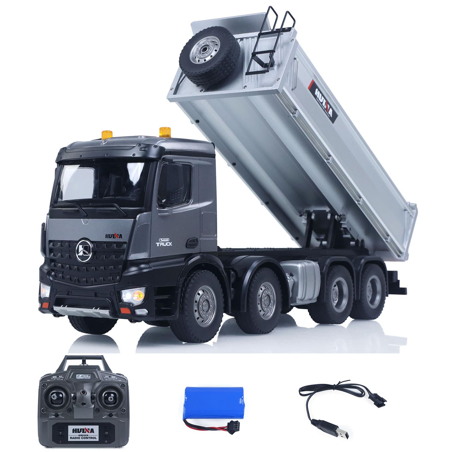 wheelfun HUINA 1/14 Remote Control Dump Truck 12CH RC Tipper Finished Model RTR Light Sound Effects Radio USB Charging Cable Hobby Grade Model for Ages 14+, US in Stock