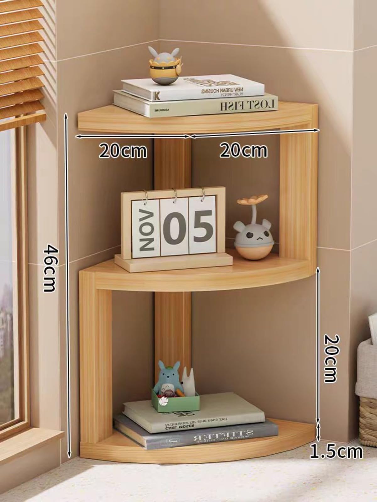Amazon｜TRENIEコーナーラック 木製 コーナーシェルフ 卓上ラック 本棚
