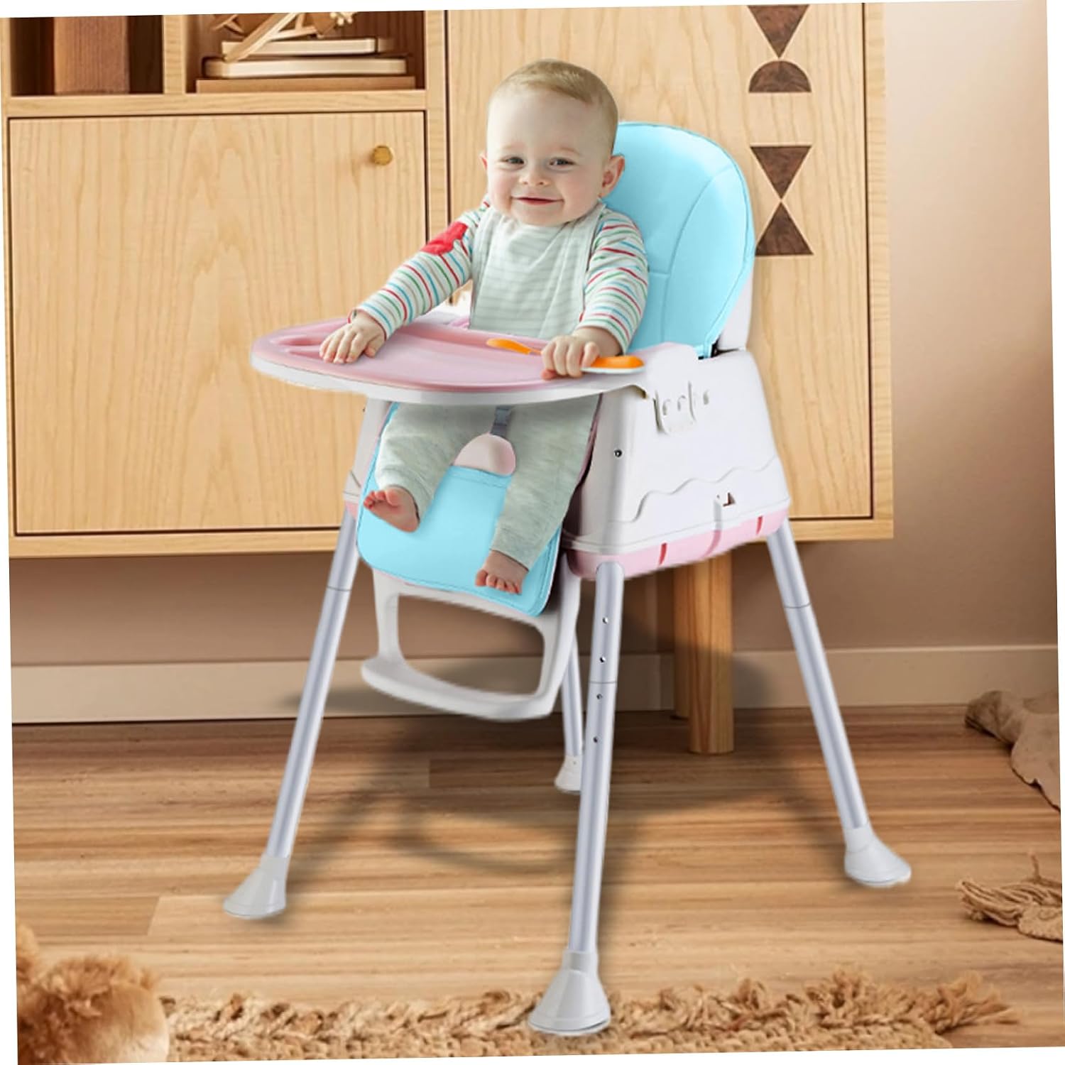 High Chair Cushion,High Chair Cover,Soft PU Leather High Chair Cover, Replacement Baby High Chair Cover, Non Slip Stroller Cushion for Toddler, Baby, Little Boys Girls Blue