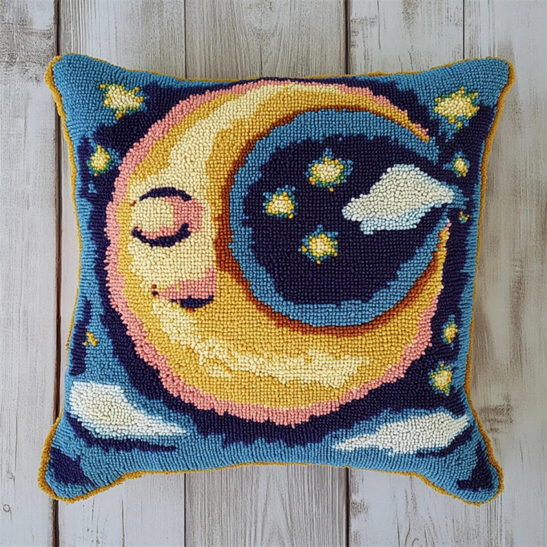 Kitquiver Latch Hook Cushion Set Cartoon Moon Cross Stitch Pillowcase Making Kits,DIY Latch Hook Rug Kit Embroidery 17x17In
