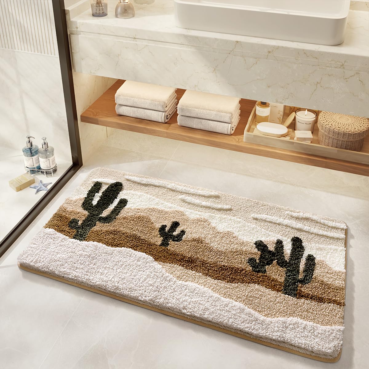 Tapis de bain de luxe en microfibre douce couleur désert pour une salle de bain élégante
