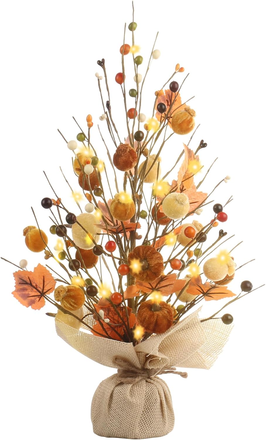 RoseCraft Fall Decor, 18 Inch Artificial White Berry Maple Leaf Pumpkin Tree Tabletop Decorations, for Autumn Harvest Home Wedding Holiday Party Indoor Decor - Gifts.