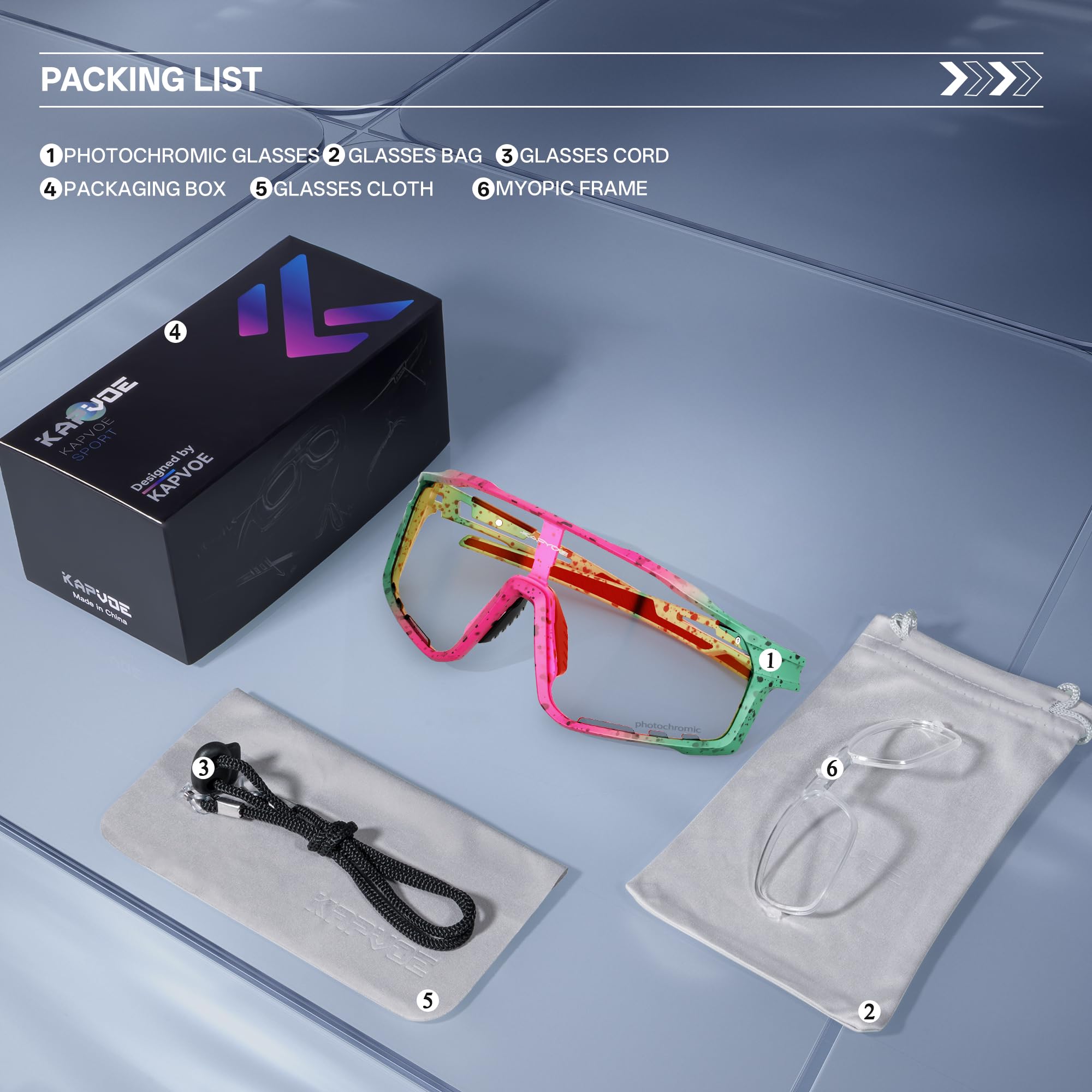 KAPVOE Gafas de Ciclismo Hombre Mujer K76 | Montura TR90, almohadilla nasal ajustable para ciclismo.