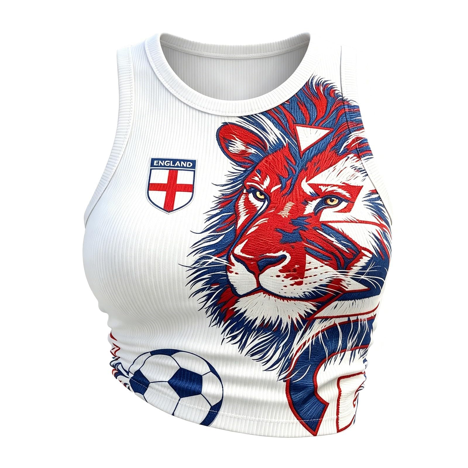 Crop Tops for Women 2026 England Football Shirt Team Graphic Sleeveless Racerback Ribbed Cropped Tank Top Casual Wear Perfect Present for Football Lovers Match Day Outdoor Gatherings S-XXL — image 1