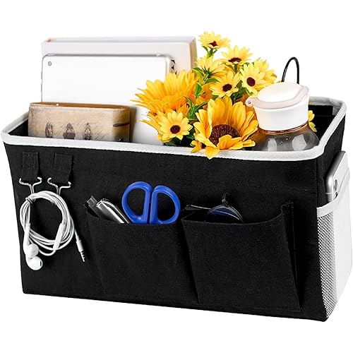 Loghot Bedside Caddy/Bedside Storage Bag Hanging Organizer for Bunk and Hospital Beds,Dorm Rooms Bed Rails,Can be Placed Glasses,Books,Mobile Phones,Keys (Black)