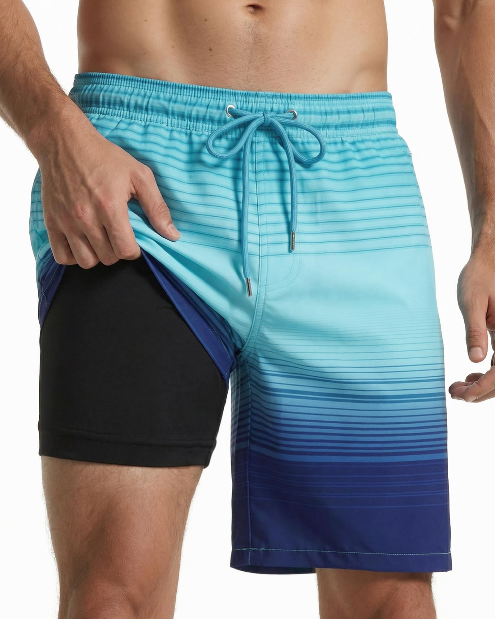 Justay Mens Swim Trunks with Compression Liner Quick Dry Board Shorts with Pockets Summer Beach Shorts for Men