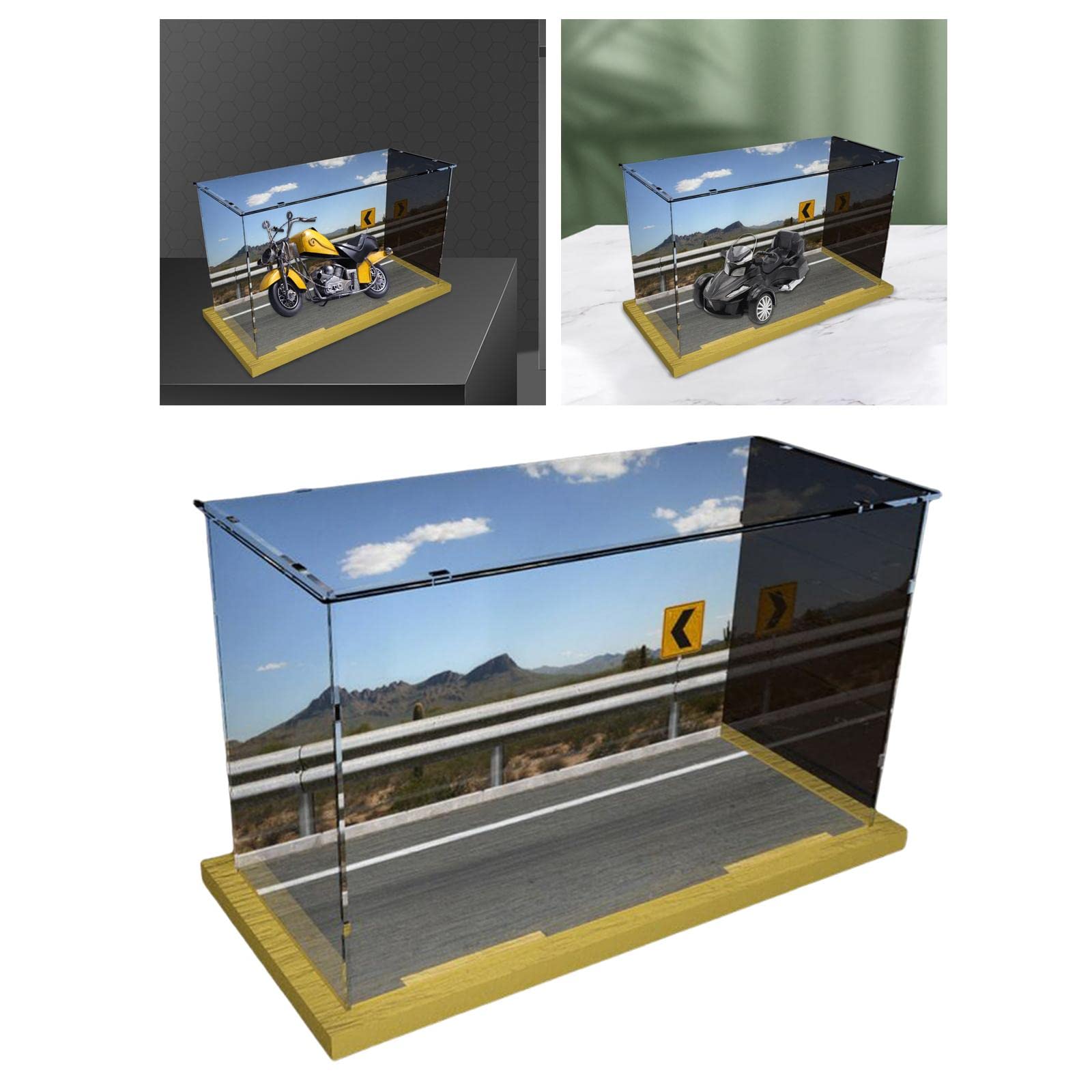 Gralara Escena de Estacionamiento en Miniatura 1/12 Caja de Vitrina Acrílica Expositora Estantería Soporte con Base de Acrílico Adecuada para Colecci, Madera de Alta Velocidad
