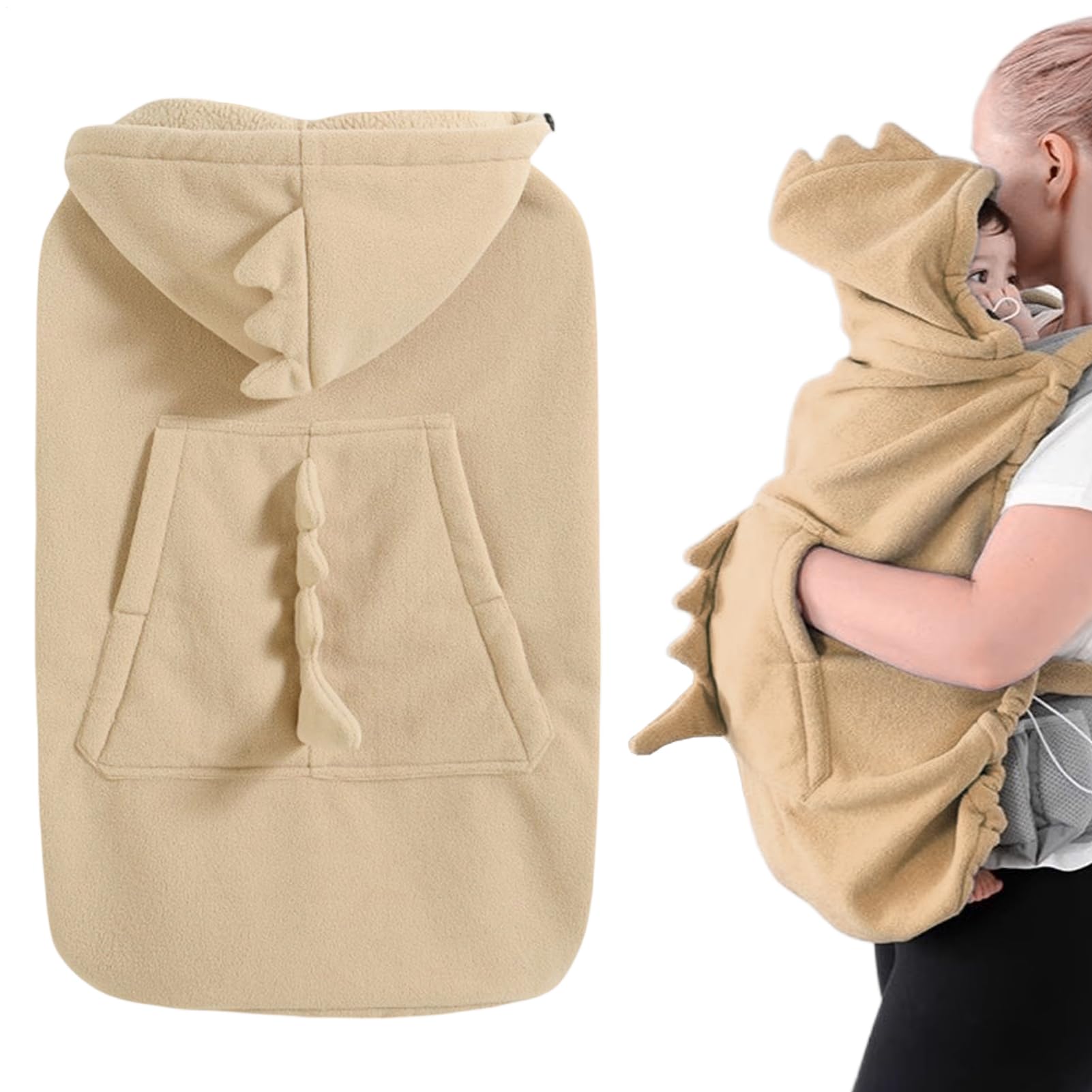 Babytrage-Abdeckung, Weiches Fleece Mit Winddichter Kapuze, 76 X 63 Cm, Baby-Wintertrage-Wetterschutz, Trageumhang, Niedliches Dinosaurier-Design, Für Spaziergänge Im Freien Und Reisen