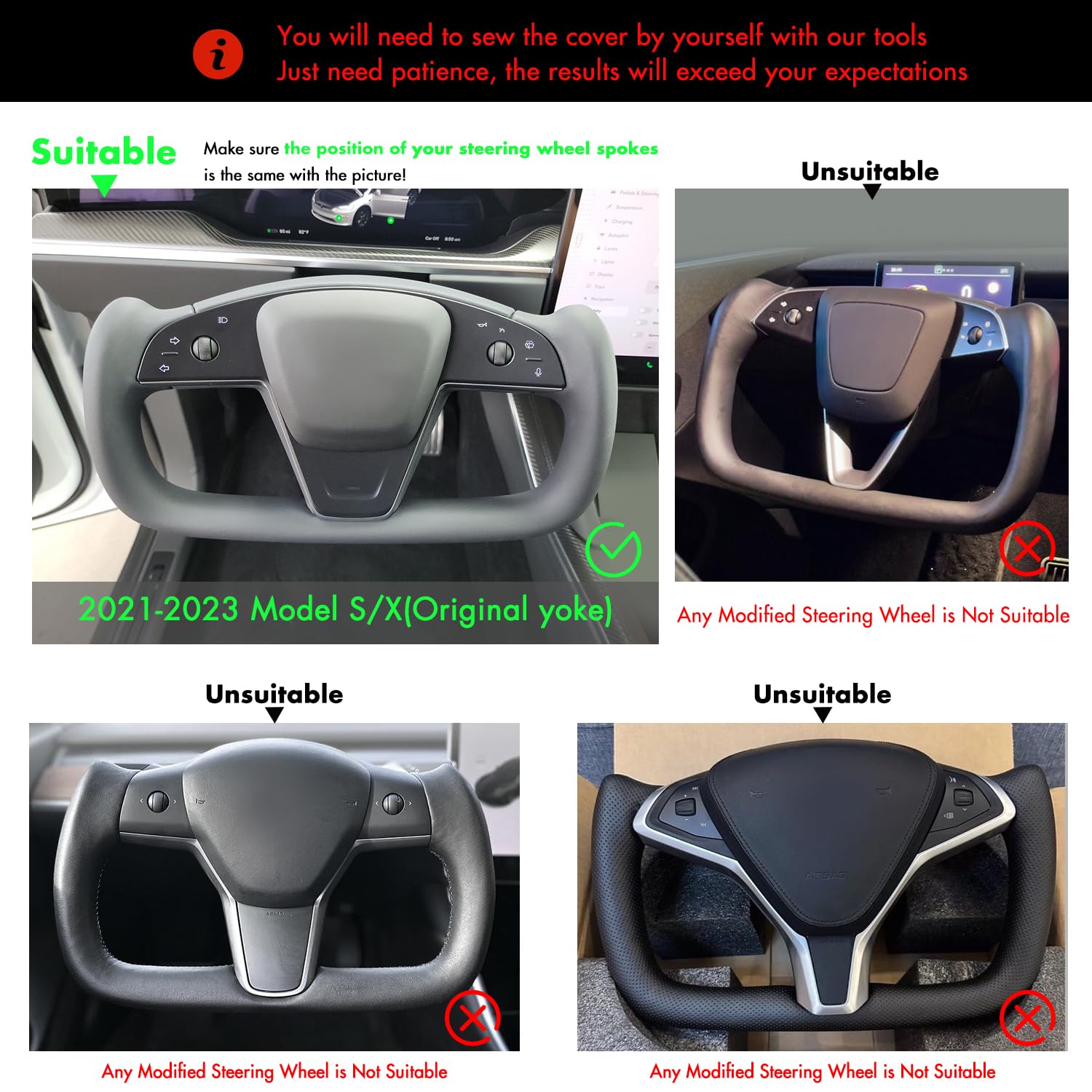 MEWANT Hand Stitched Tesla Model S Yoke Steering Wheel Cover Wrap for Tesla Model S 2021-2023 / Model X 2021-2023 Tesla Yoke Steering Wheel Accessories(3D Style)