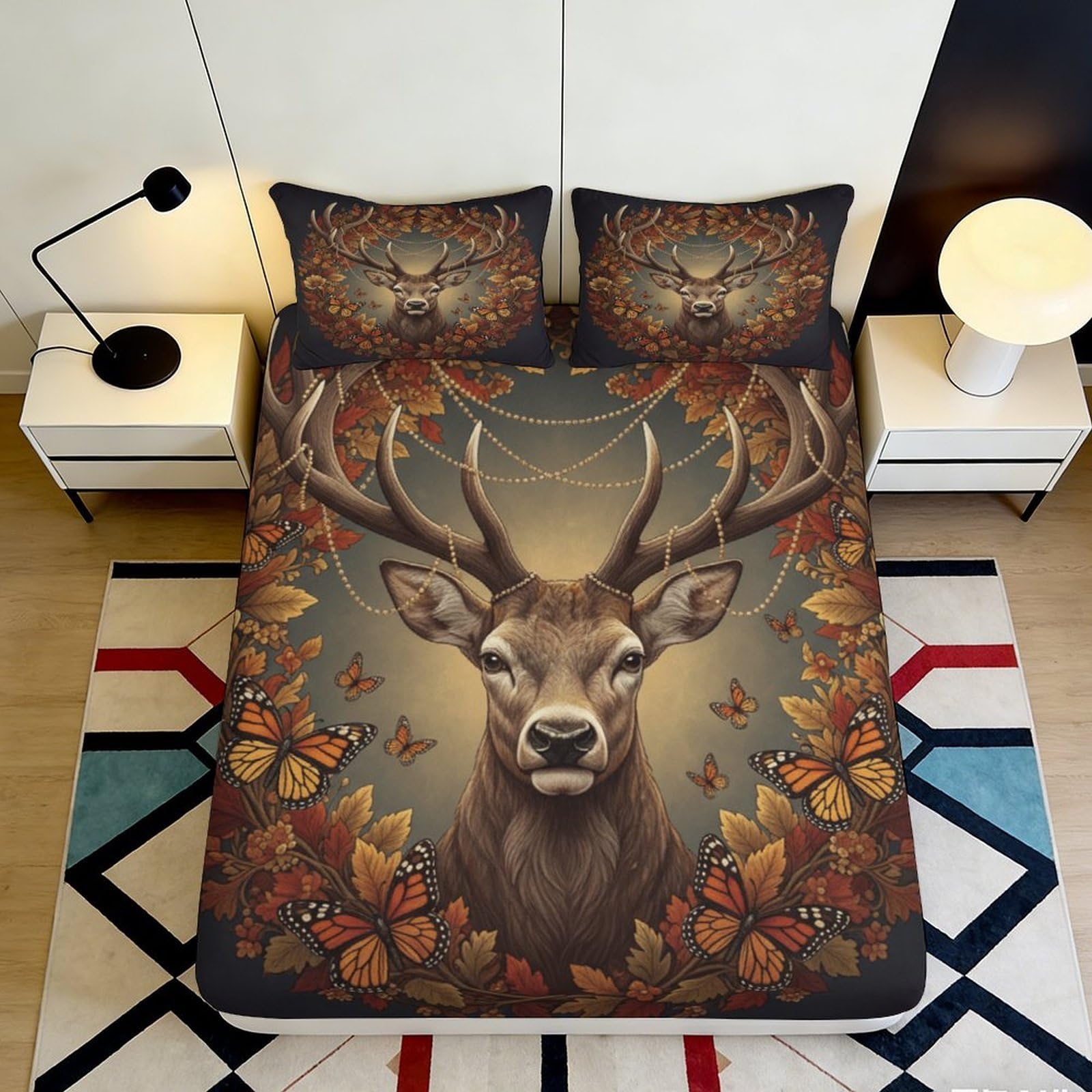 Pnayamiorkfel Style-3 3D Printed Deer Forest Fitted Sheet Microfiber Autumn Butterfly Mattress Cover For Bedroom Guest Room Decor 90X200x25cm