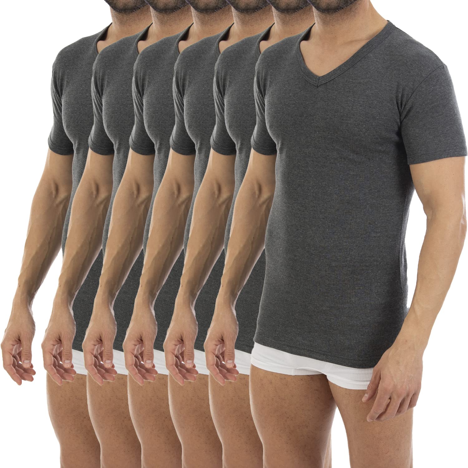 LACOTEX L C T Pack Ahorro de 6 Unidades. Camiseta Interior cálida de Hombre L149, Manga Corta y Cuello de Pico.