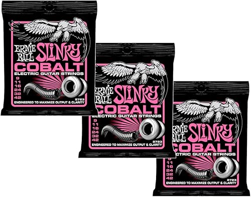 Ernie Ball 2723 Cobalt Super Slinky - Cuerdas para guitarra eléctrica, 9-42, paquete de 3