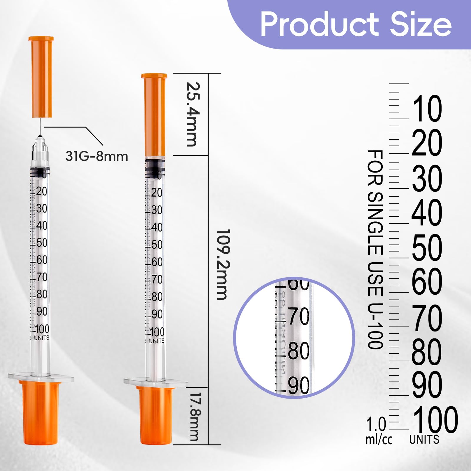 100 Stück 1ml Plastiktube 31G 8mm einzeln versiegelt Einzeln verpackt, für Labormessung, Flüssigkeitstrennung, Tierartikel
