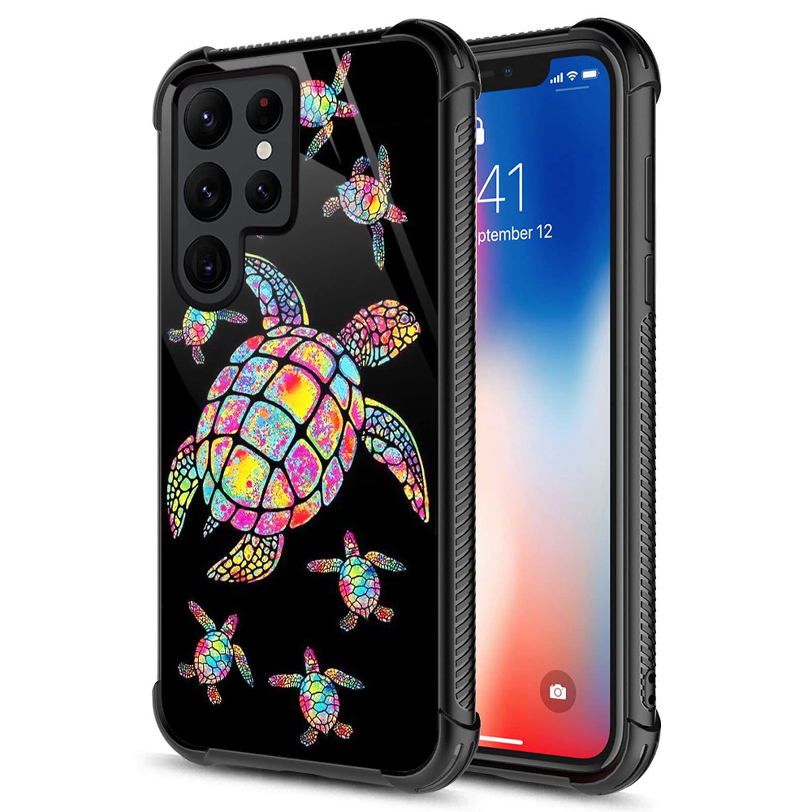 CARLOCA Compatible with Samsung Galaxy S22 Ultra Case,Colorful Rainbow Turtle Family Samsung Galaxy S22 Ultra Cases Graphic Design Shockproof