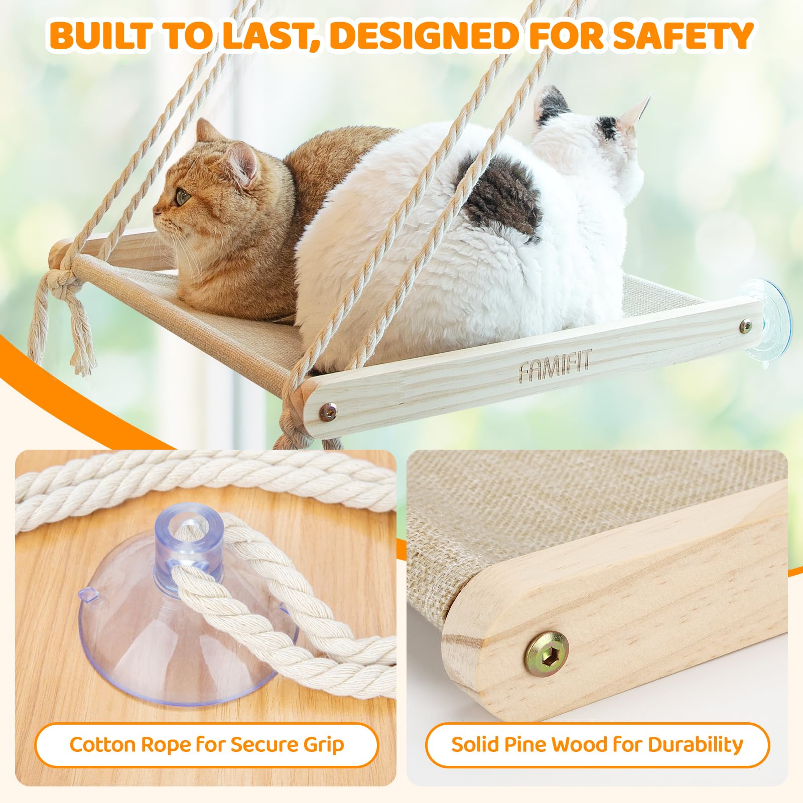 Farmifit - Percha para ventana de gato, hamaca para gatos fácil de montar, para interiores y exteriores, asiento de gato, cama universal para gatos grandes y gatitos (40 libras), paquete de 2