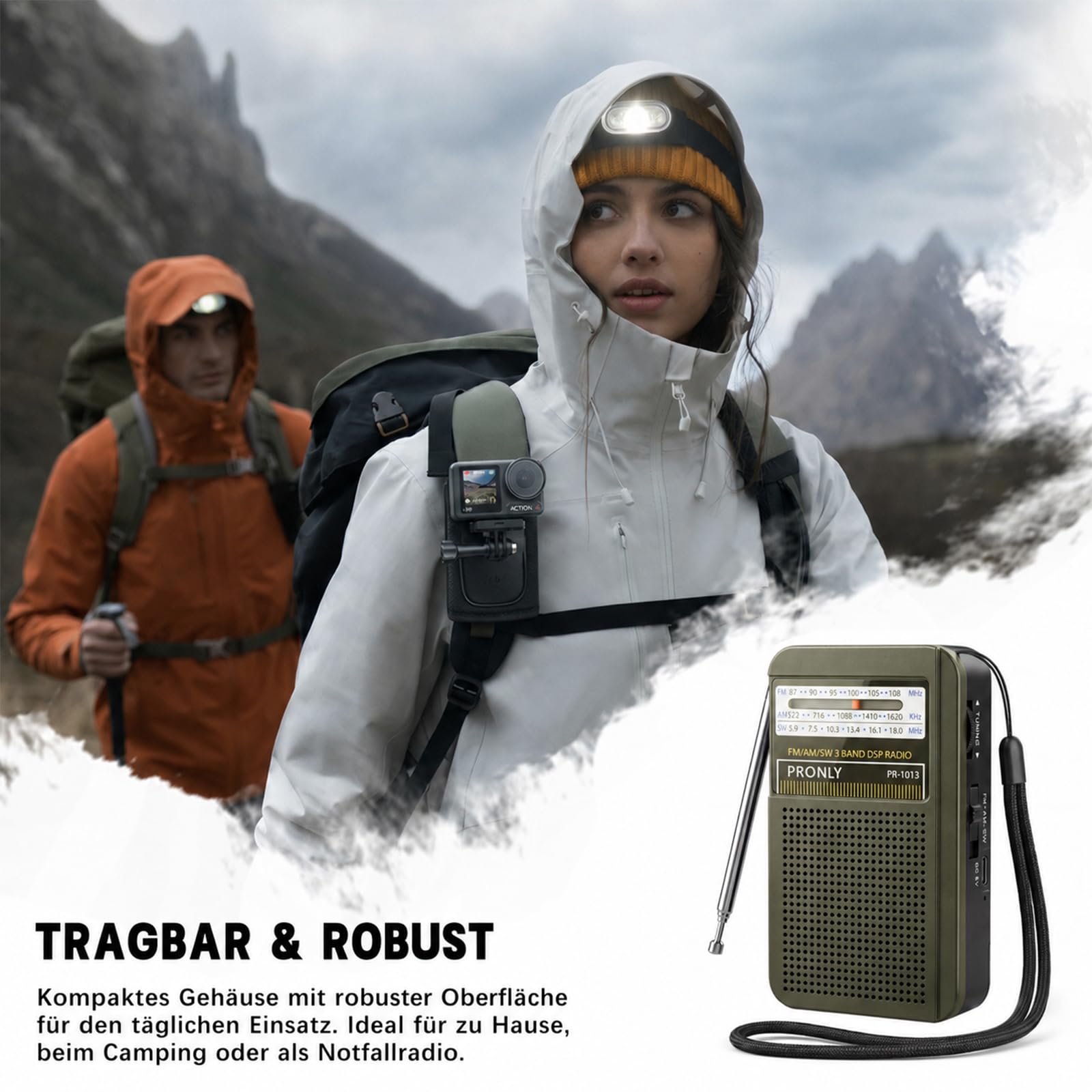Portable AM FM Radio, Mini Radio Batteriebetrieben mit Integriertem Lautsprecher, Kopfhöreranschluss, USB-C-Ladung, Transistorradio für Zuhause, Reisen und Camping, Grau (PR-1013)