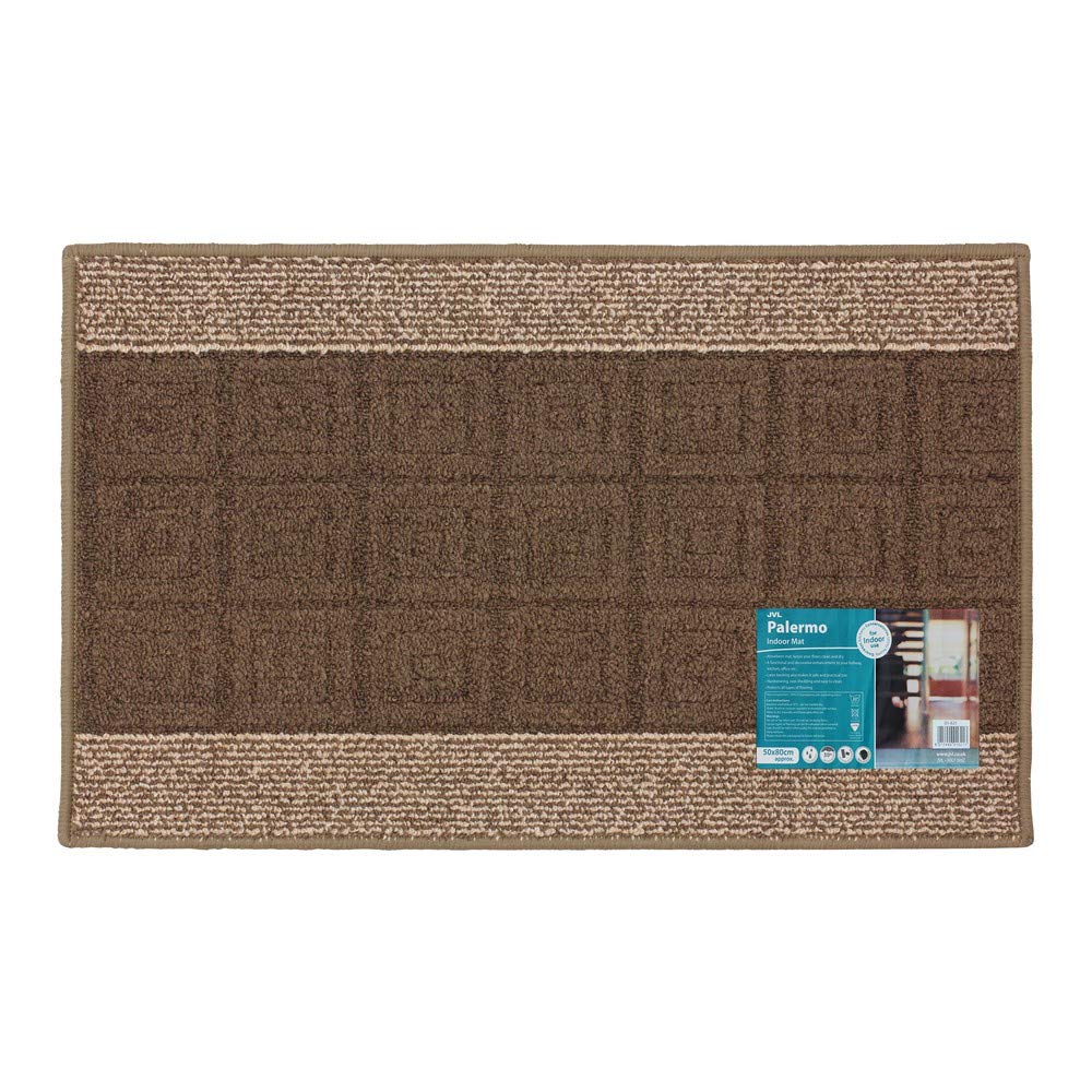 JVL Palmero Machine Washable Latex Backed Carpet Door Mat, Brown/Beige, 40 x 70 cm