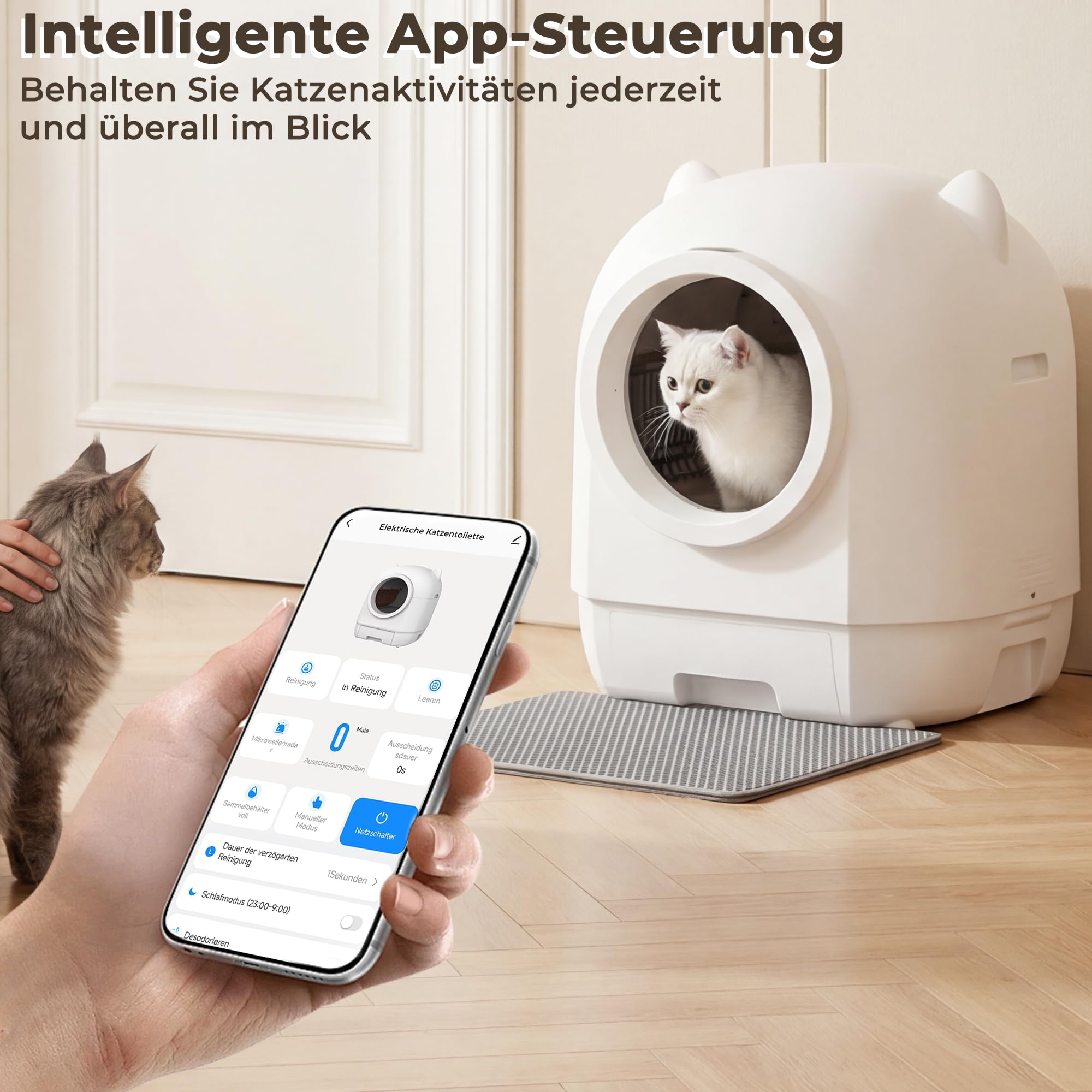 JUMMICO Selbstreinigendes Katzenklo, großes Volumen, entlastet Ihre Hände