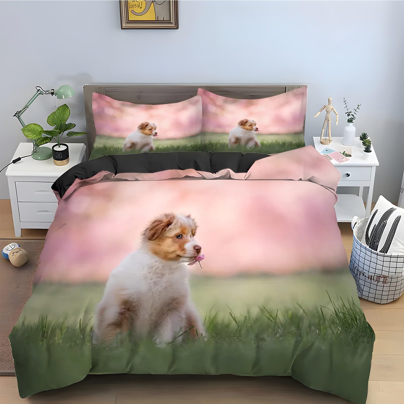 Housse de couette 200x200 Border Collie ensemble literie 3 pièces microfibre