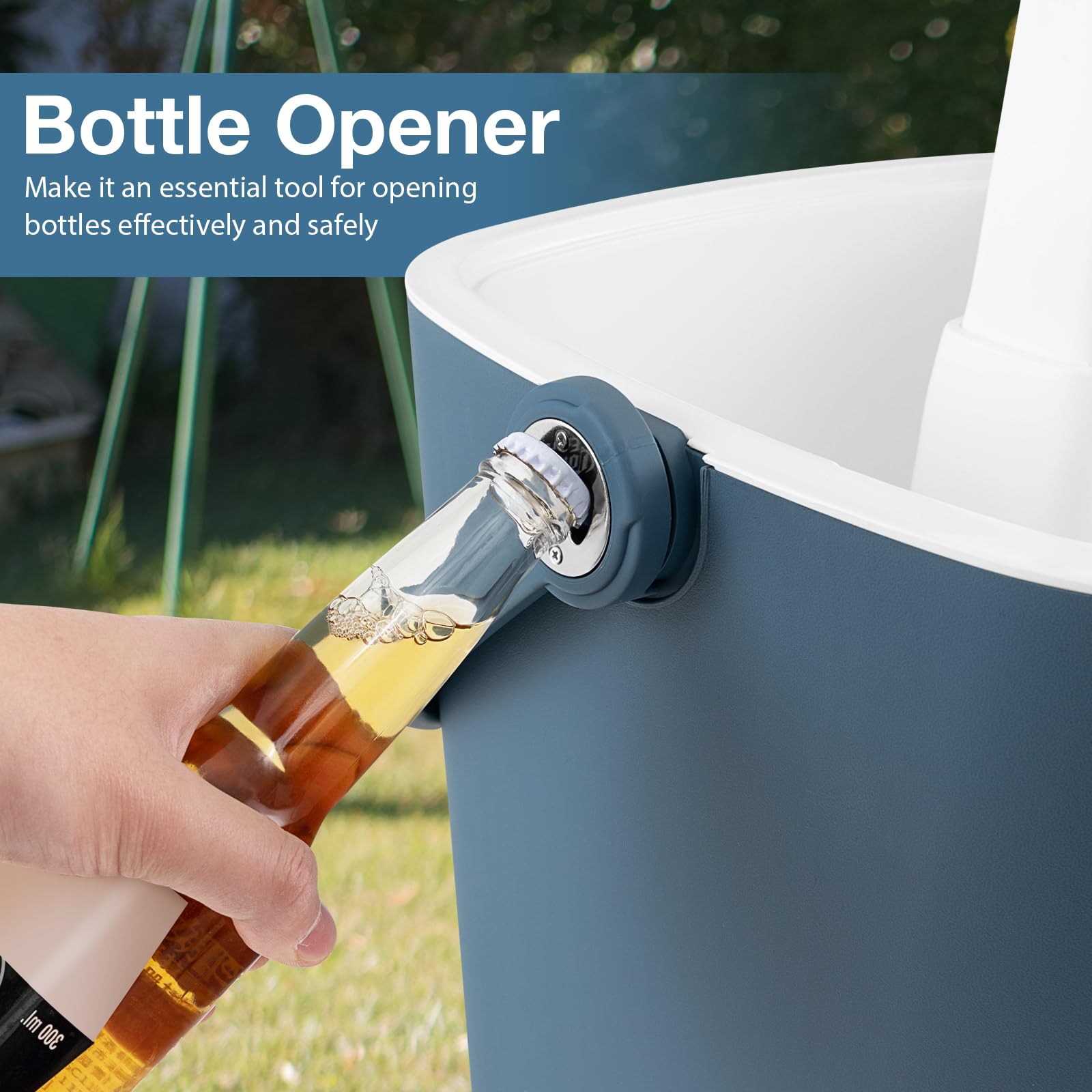 SOARS Bar Exterieur 3 en 1 15L Table d'Appoint Réglable en Hauteur 35 x 34 x 37-58 cm avec Boîte à Glace, Pince, Refroidissiment Jusqu'à 6H, Table pour Jardin Piscine Salon Chambre Bleu