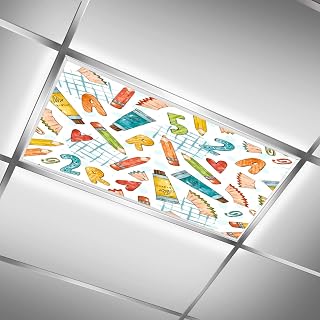 Ceiling Fluorescent Light Covers for Classroom Office Watercolor Crayons Painting Tool Pattern Decorative Ceiling Light Coverings Skylight Film Filter Reduce Glare Flicker Home lamp Decor