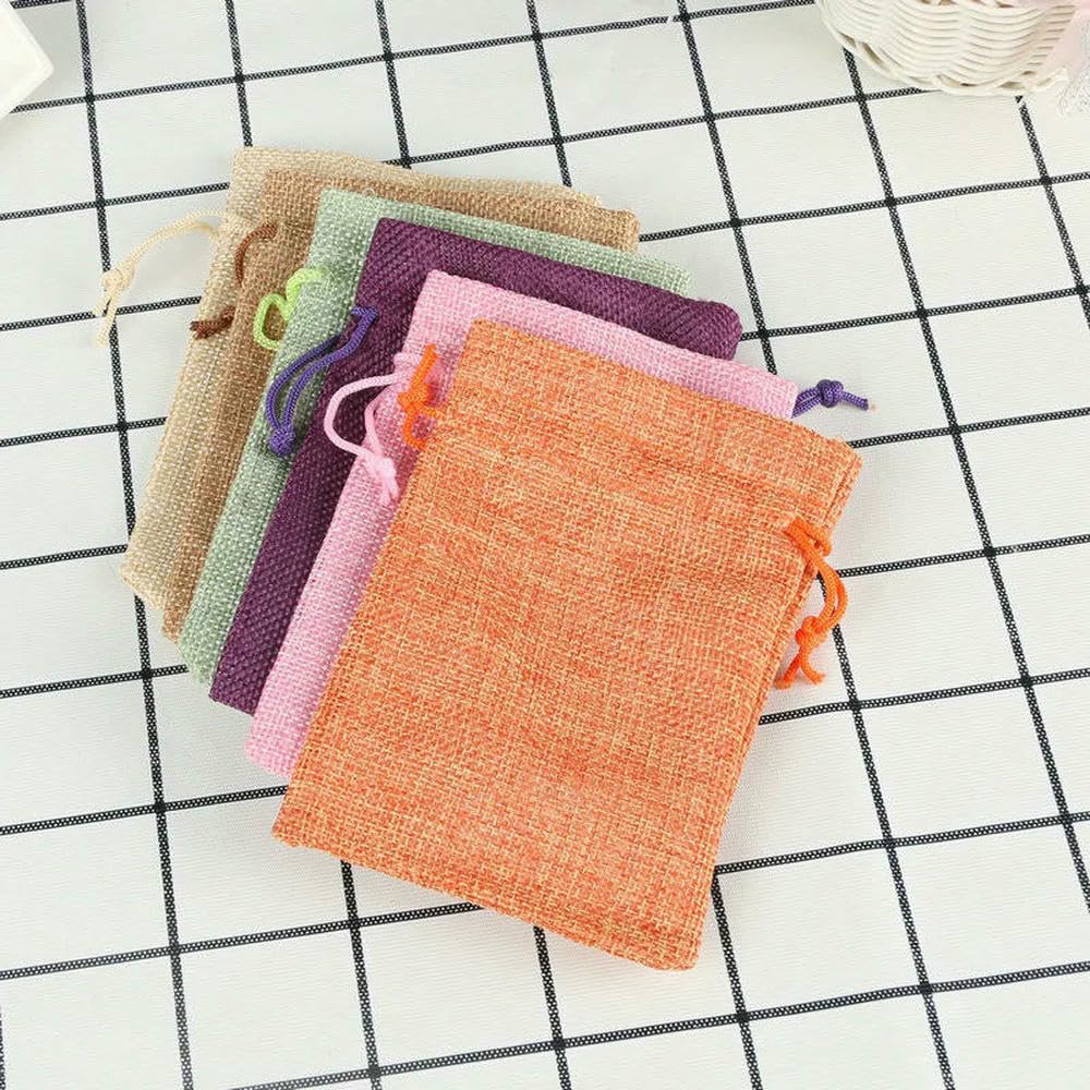Torba prezentów z kablami Torby na upominki z juty ze ściągaczem, wielokolorowe, różne rozmiary, opakowanie 100 sztuk(Light Khaki,13x18cm)