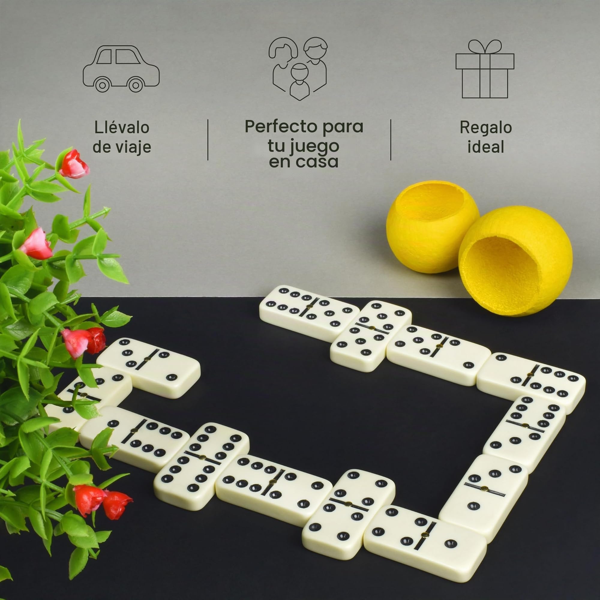 Queensell Juego de dominó para adultos - Dominó - Juegos de mesa clásicos, juegos familiares dobles de 6 dominó para niños y adultos - Juego de dominó estándar doble seis 28 azulejos con caja de