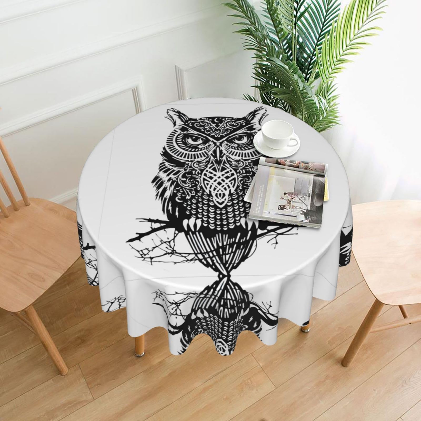 Zcmkjlg owl Print Quick Ship Round Tablecloth 60in Polyester Washable Cover for Dining Room