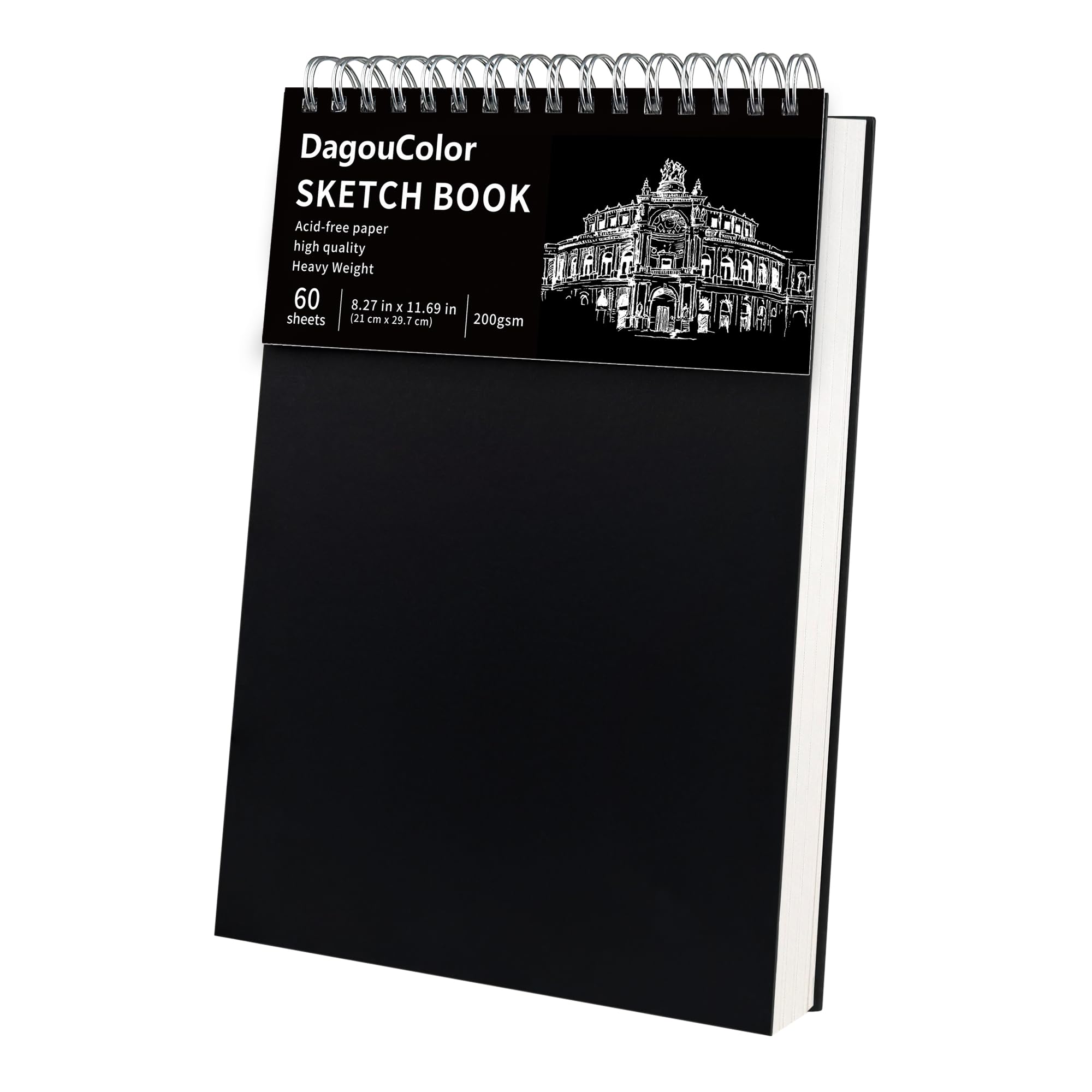 Carnet De Croquis A4 200 GSM 60 Feuilles - Sketchbook Spirale Détachable Couverture Rigide