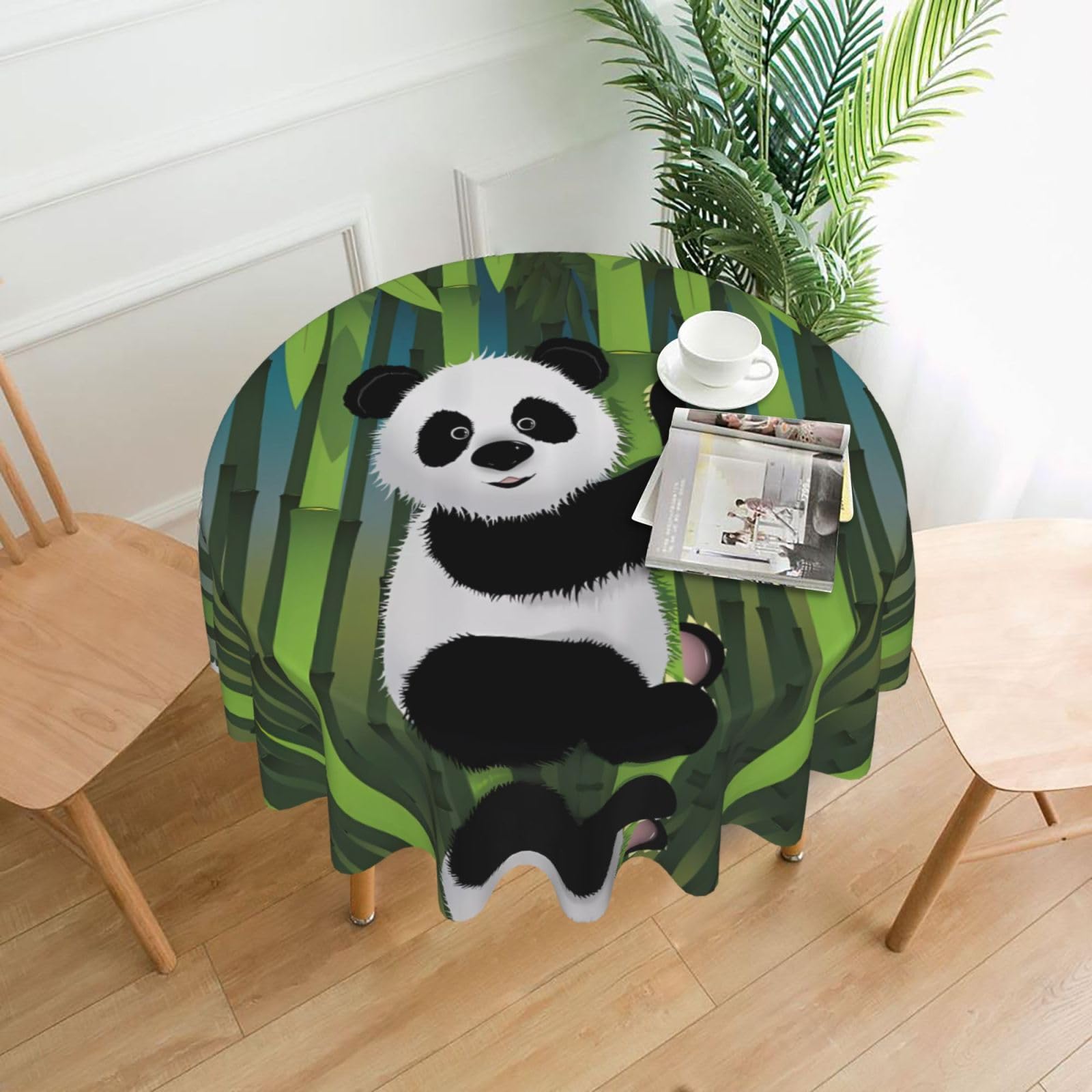 MROWYC Curious Baby Panda Printed Practical Round Tablecloth, Durable, Suitable for Home, Restaurant, Hotel, Gathering, and Decorative Table Covers