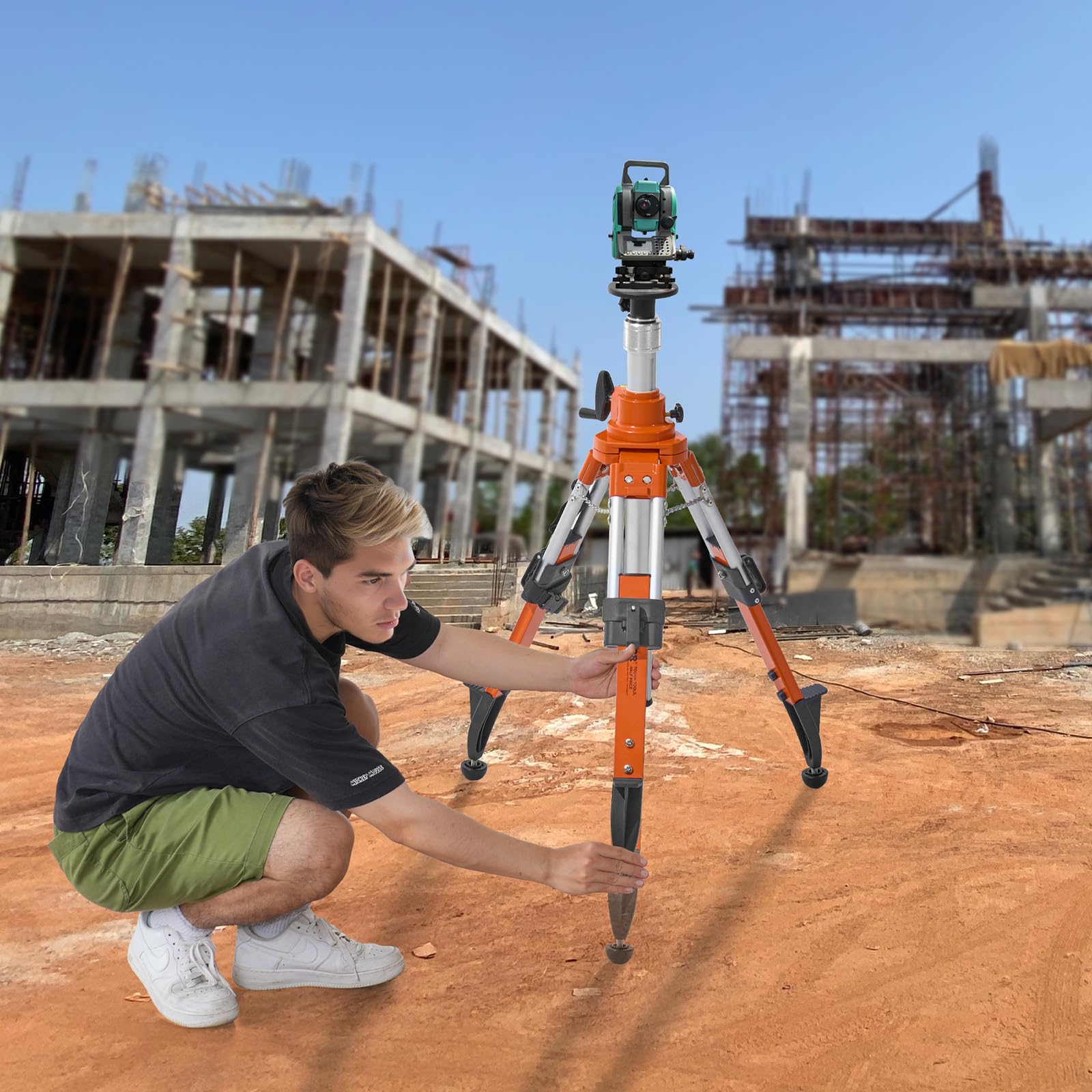 VEVOR Trépied de Niveau Laser, Filetage 5/8"-11, Trépied d'Arpentage Robuste, Réglable en Hauteur 690-1720 mm, Bulle de Niveau, Limiteur de Diffusion, Pieds Antidérapants Relevables pour Construction
