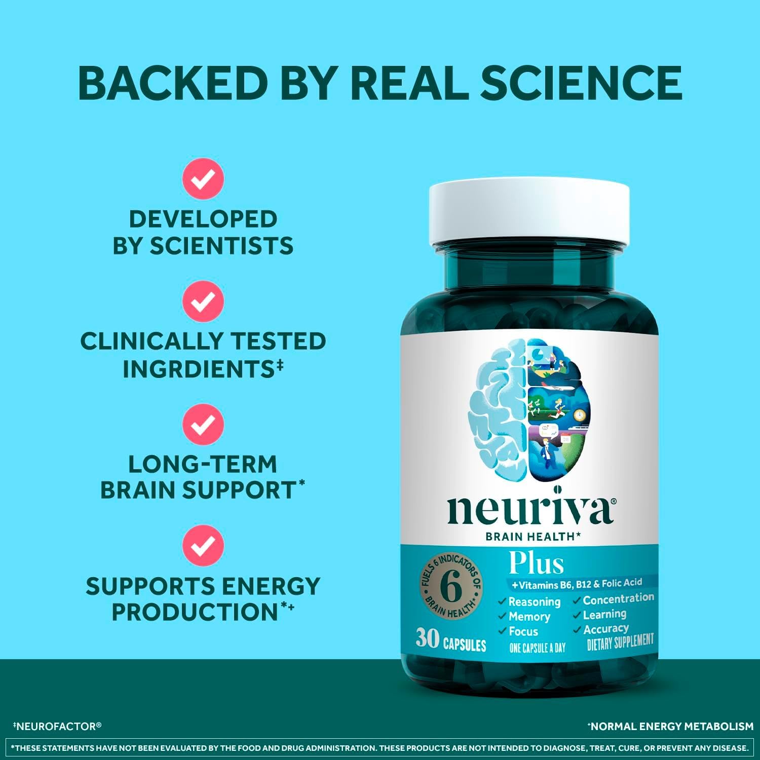 NEURIVA Plus Brain Supplement for Memory, Focus & Concentration + Cognitive Function with Clinically Tested Nootropics Phosphatidylserine and Neurofactor, VIT B6 & B12, 30 Count Capsules (2 Pack) — Amazon image 5