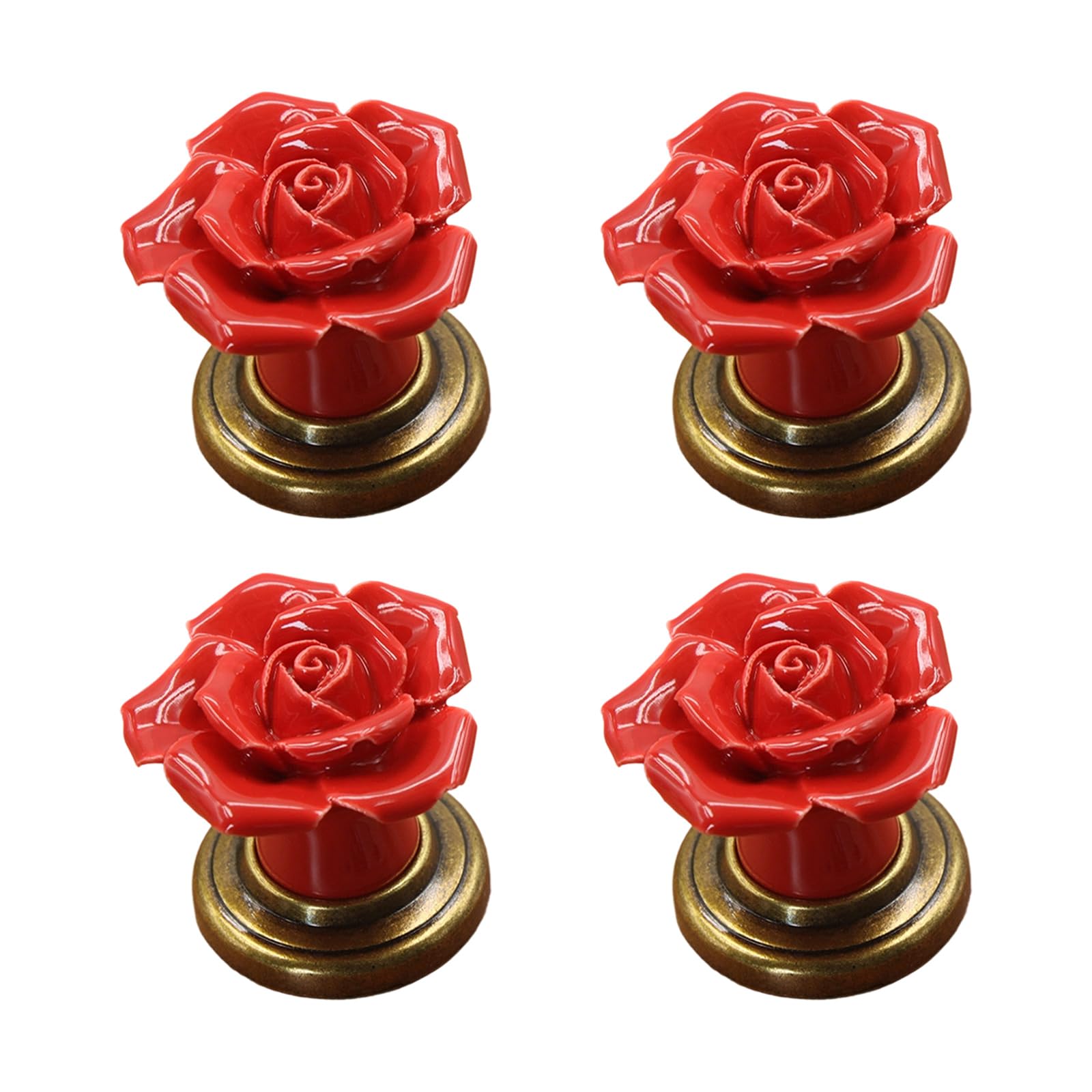 Tsophreniq Red 4Pieces Sturdy Ceramics Flower Shaped Drawer Knobs Zines Alloy Hardware Easy Installation For Cabinets Furniture Furniture Handles