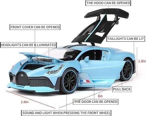 Miniatura 10 de 132 Bugatti Divo aleación de zinc pull back coche fundido a troquel juguetes electrónicos con luces y música, decorativo, mini vehículos juguetes